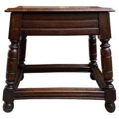 Large Vintage English Tiger Oak Stool Bench End Table Jacobean Joint Style