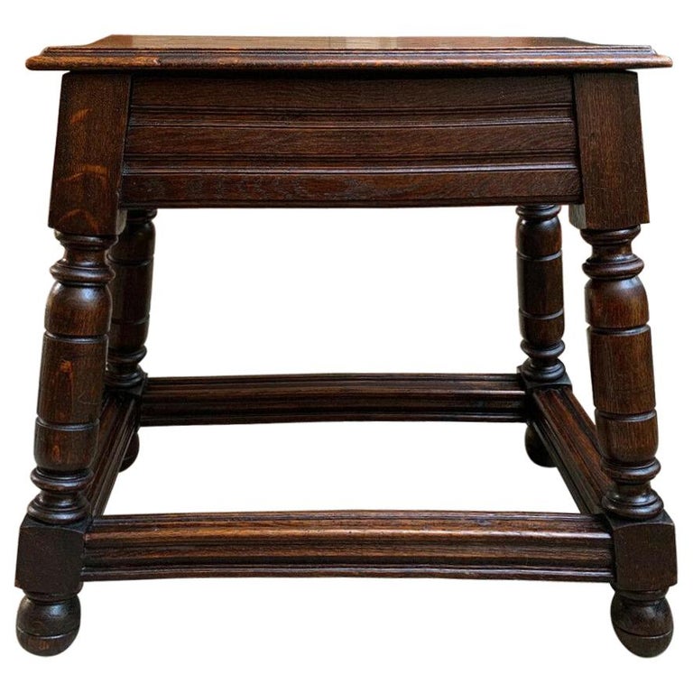Large Antique English Tiger Oak Stool Bench End Table Jacobean Joint ...
