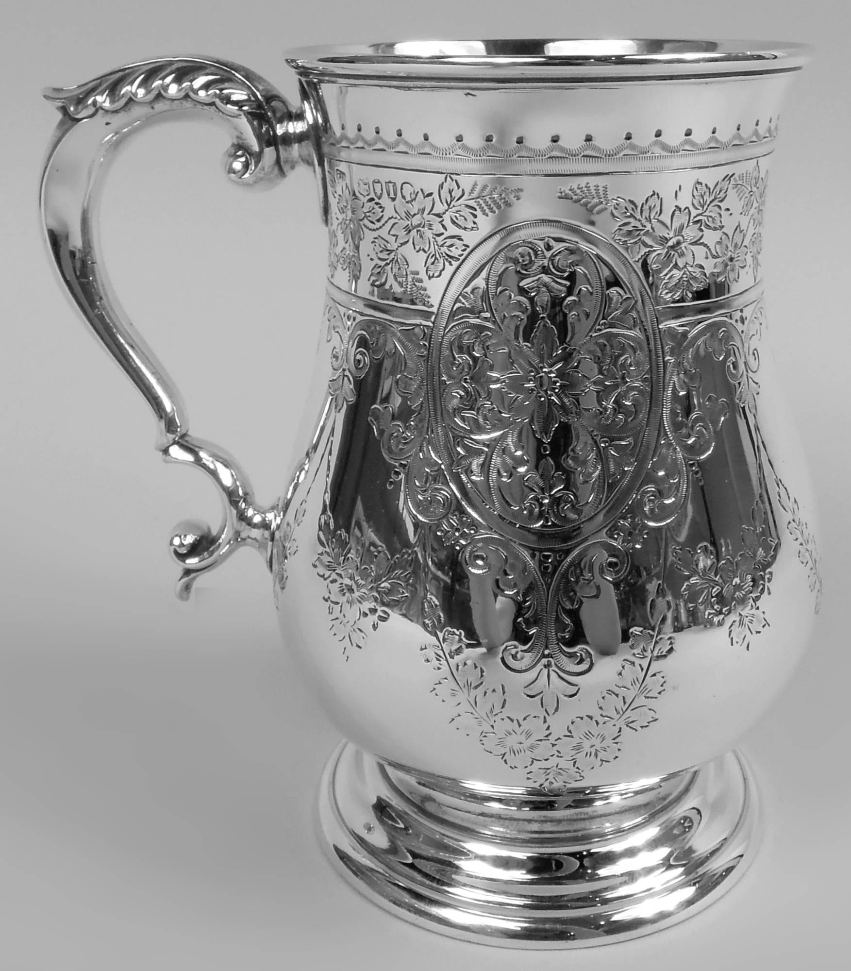 Große antike englische viktorianische georgianische Sterling Silber Tasse, 1884 (Viktorianisch) im Angebot