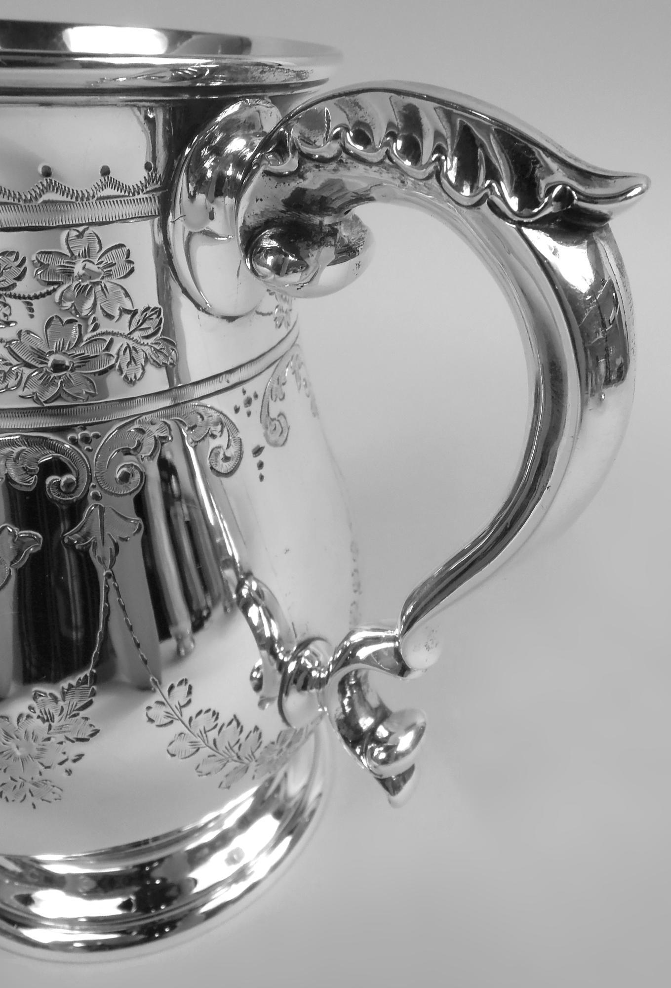 Große antike englische viktorianische georgianische Sterling Silber Tasse, 1884 (Graviert) im Angebot
