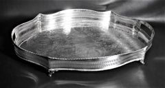 Large Antique Engraved Sheffield England Silver Plated Gallery Serving Tray