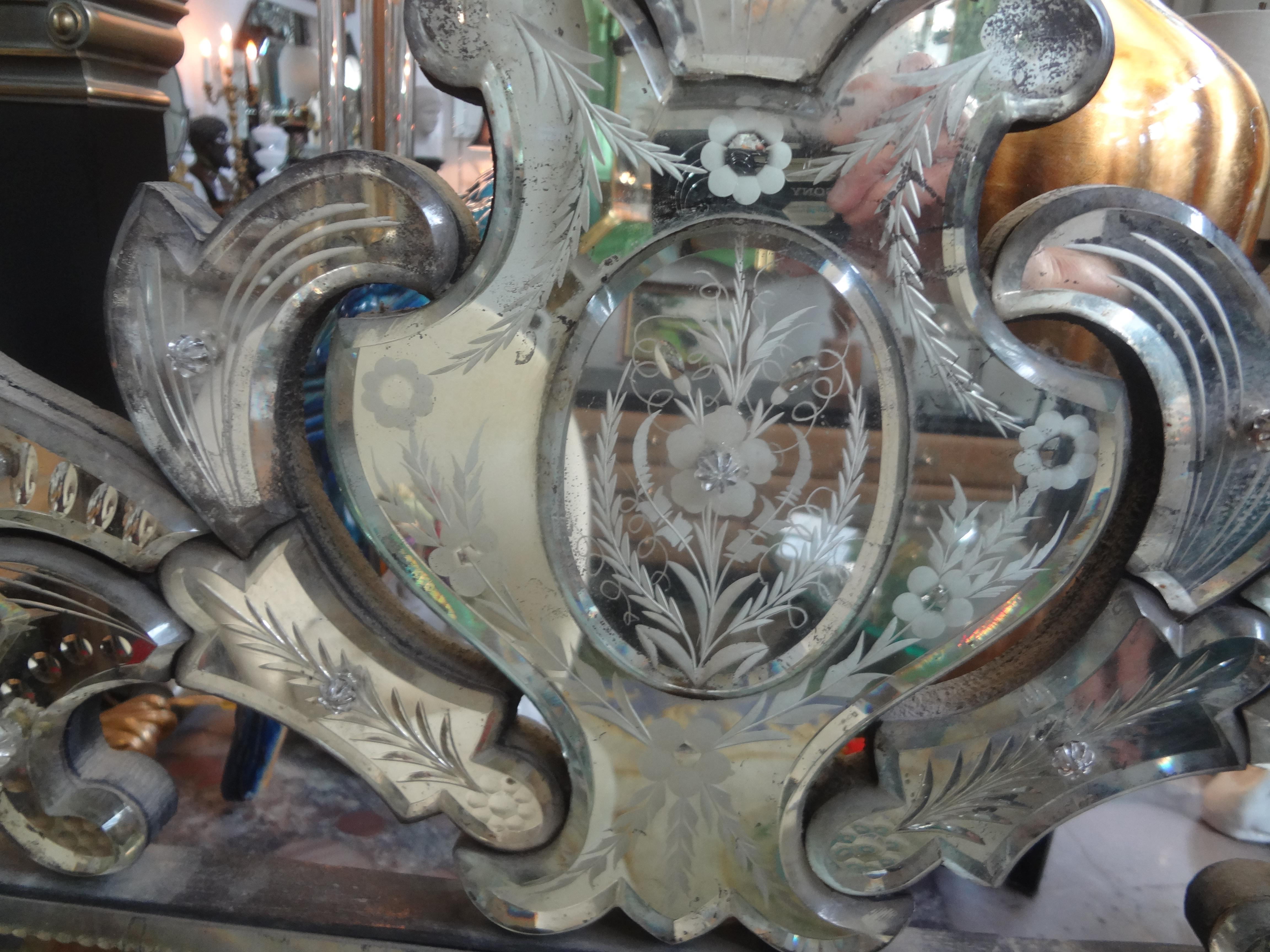 Large Antique Etched and Beveled Venetian Mirror For Sale 1