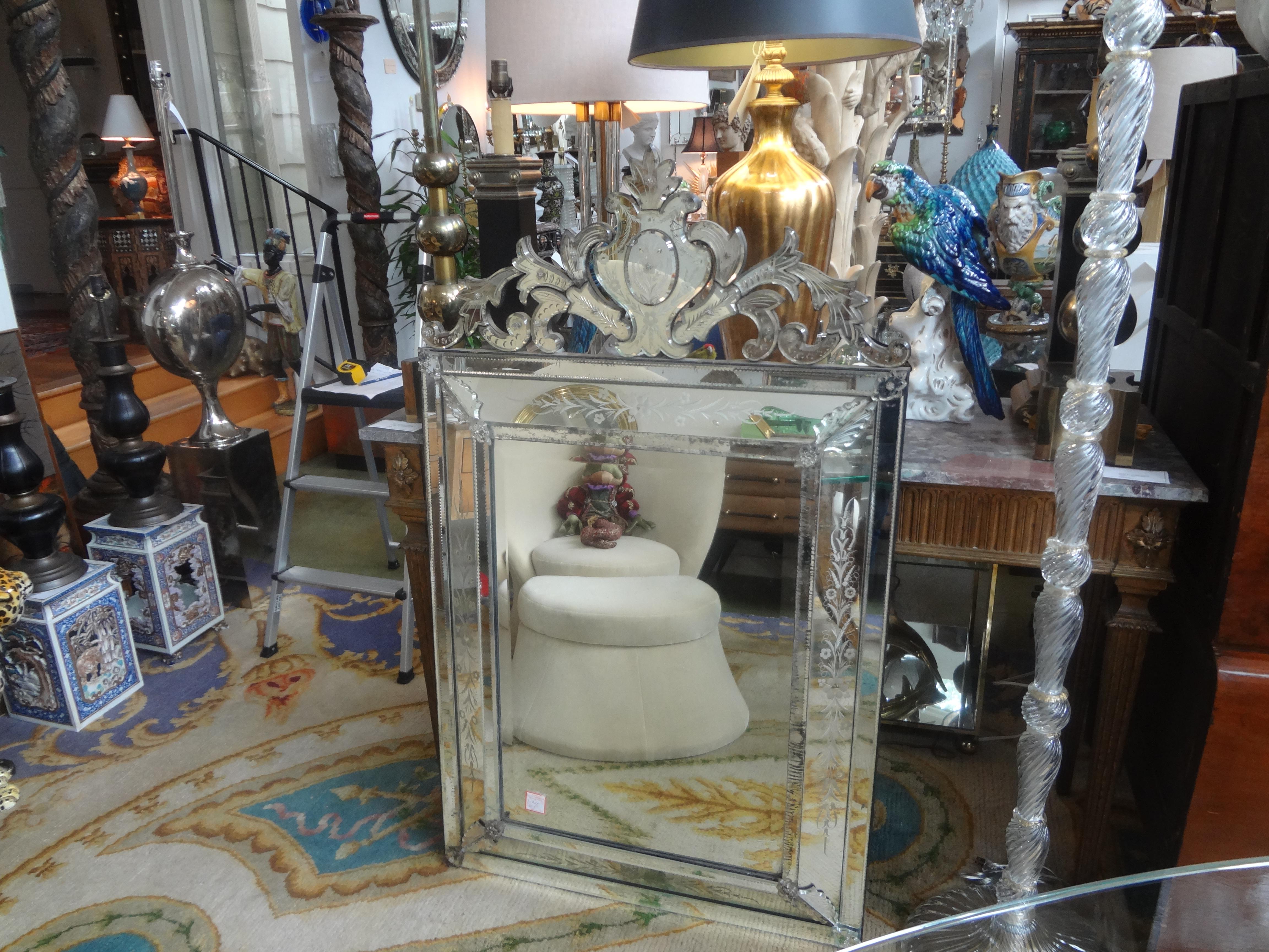 Large Antique Etched and Beveled Venetian Mirror For Sale 3