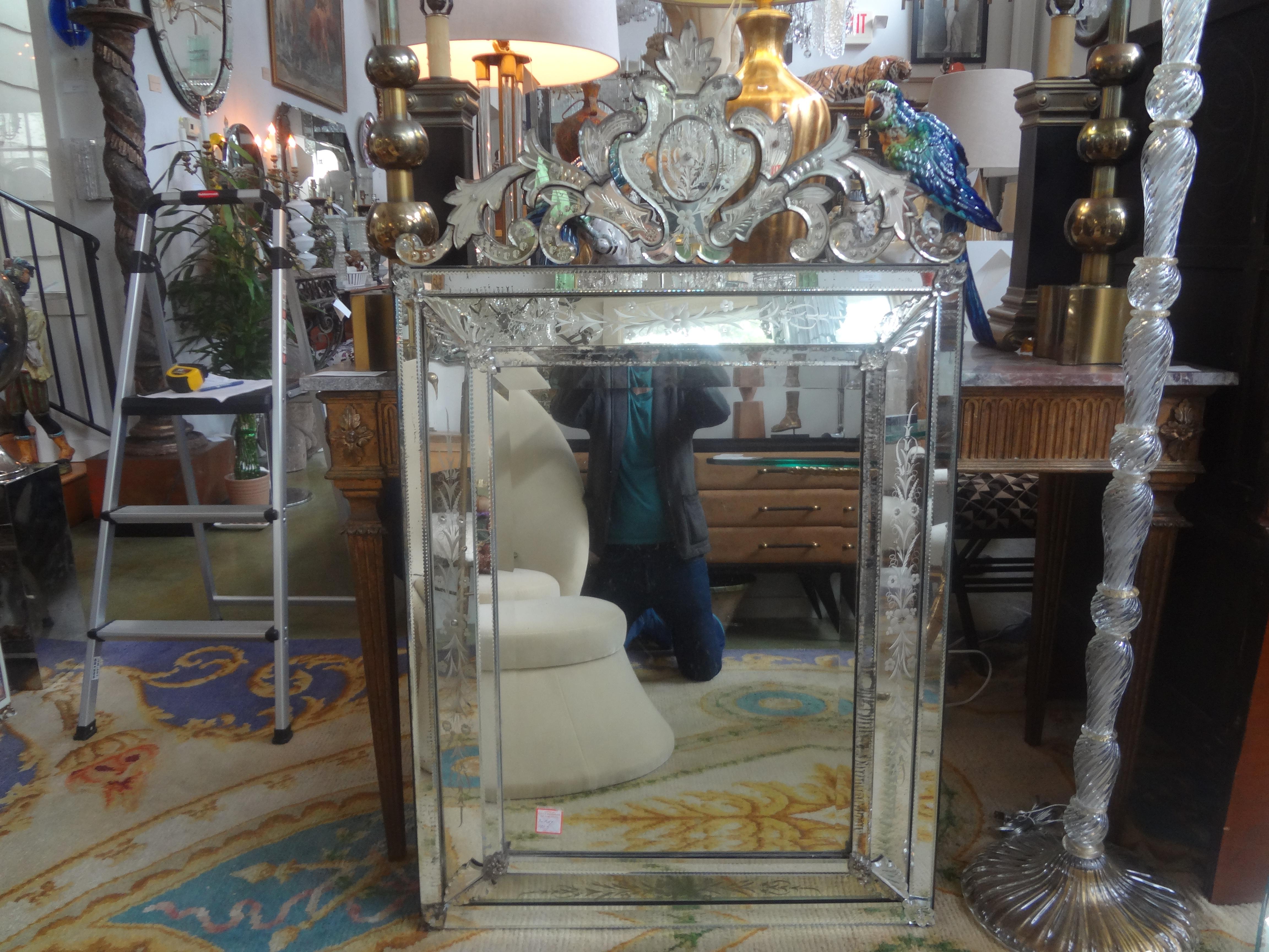 Large Antique Etched and Beveled Venetian Mirror For Sale 5