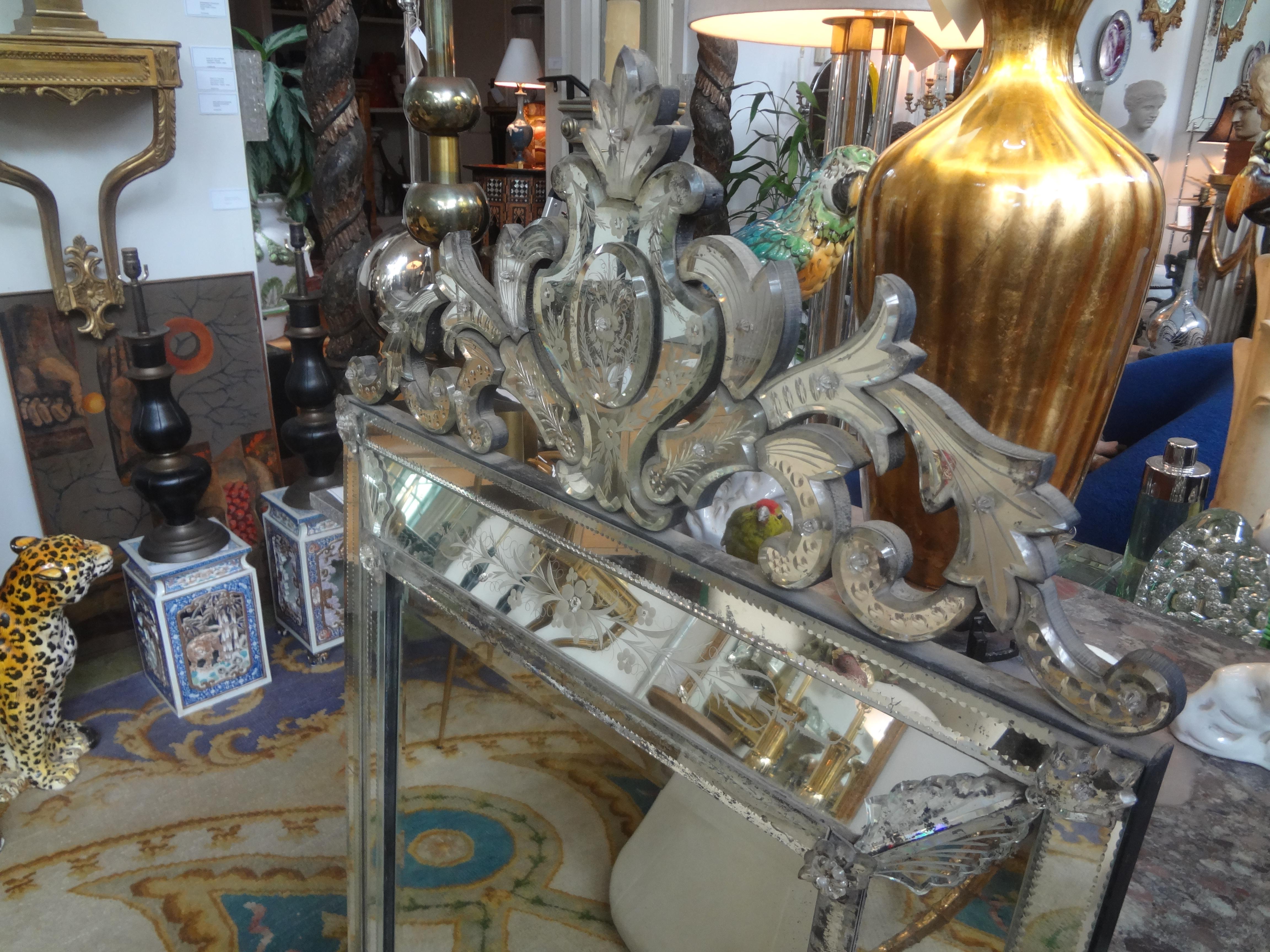 Large Antique Etched and Beveled Venetian Mirror In Good Condition For Sale In Houston, TX