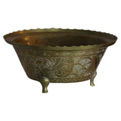 Large Antique Etched Brass Bowl, China