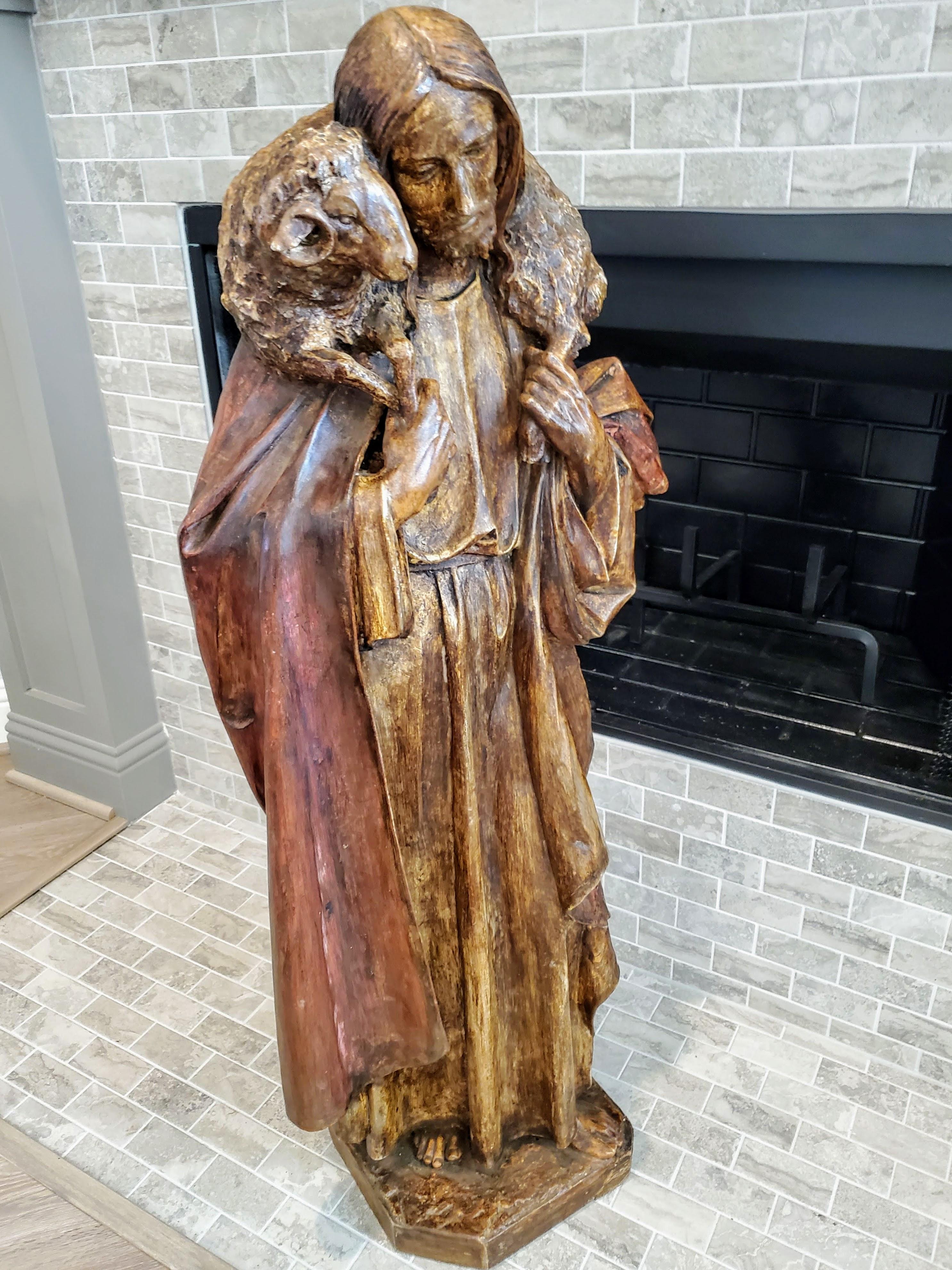 Gesso Large Antique European Carved Giltwood Church Altar Figure   For Sale