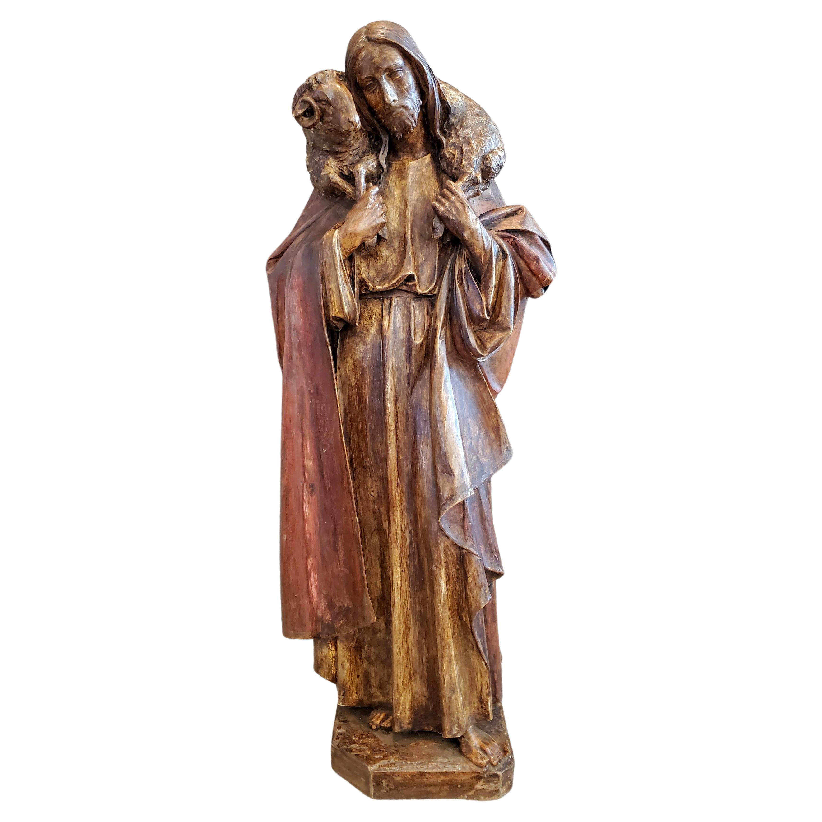 Large Antique European Carved Giltwood Church Altar Figure   For Sale