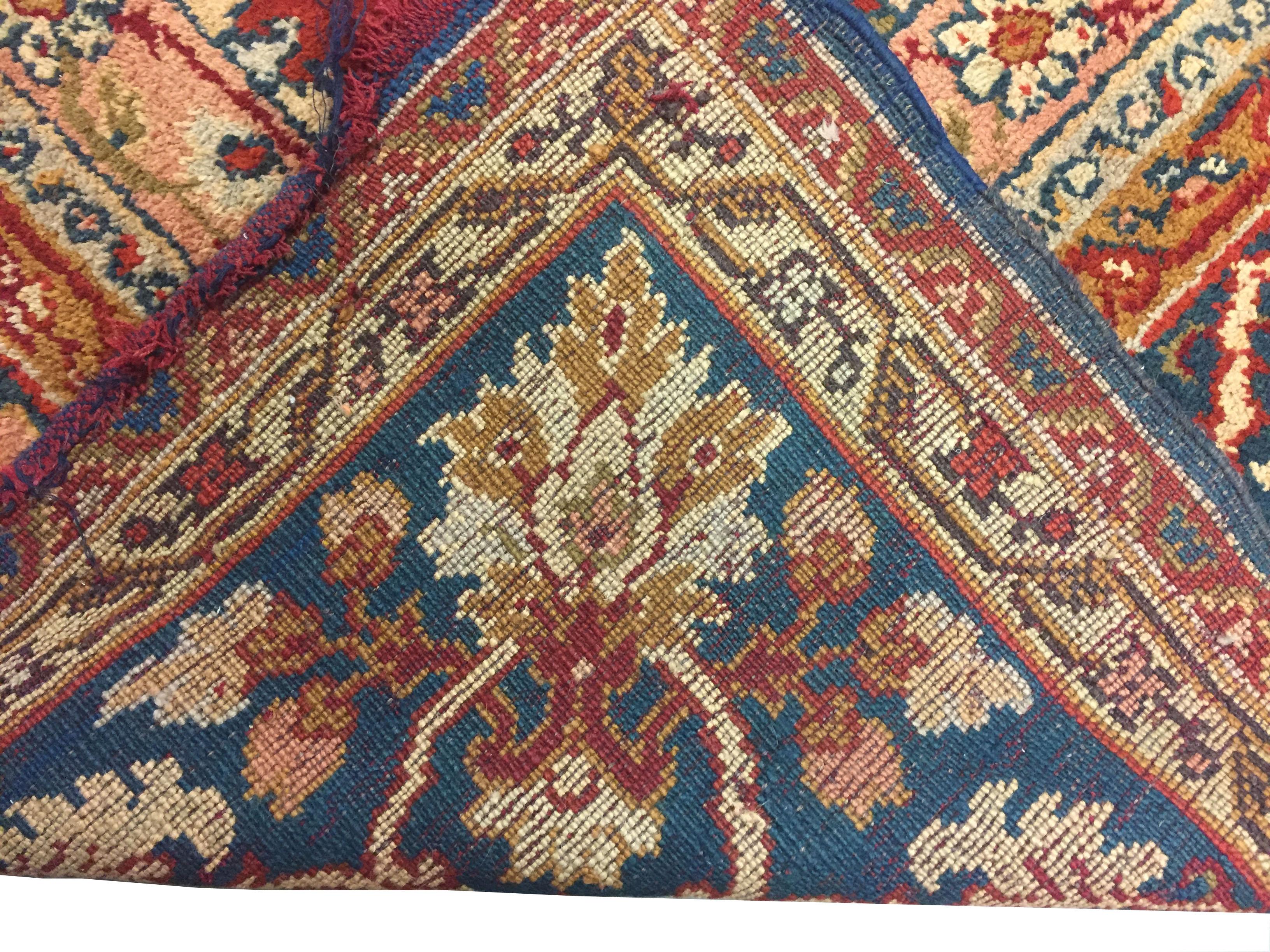 Hand-Knotted Large Antique European Oushak Design Rug  12'4 x 16'1 For Sale