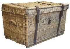 Large Antique European Wicker Ocean Liner Steamer Travel Trunk Champagne Basket