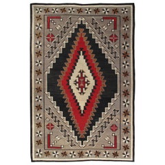 Large Antique Eye Dazzler Navajo Carpet, Handmade, Wool, Beige, Tan, Gray & Red