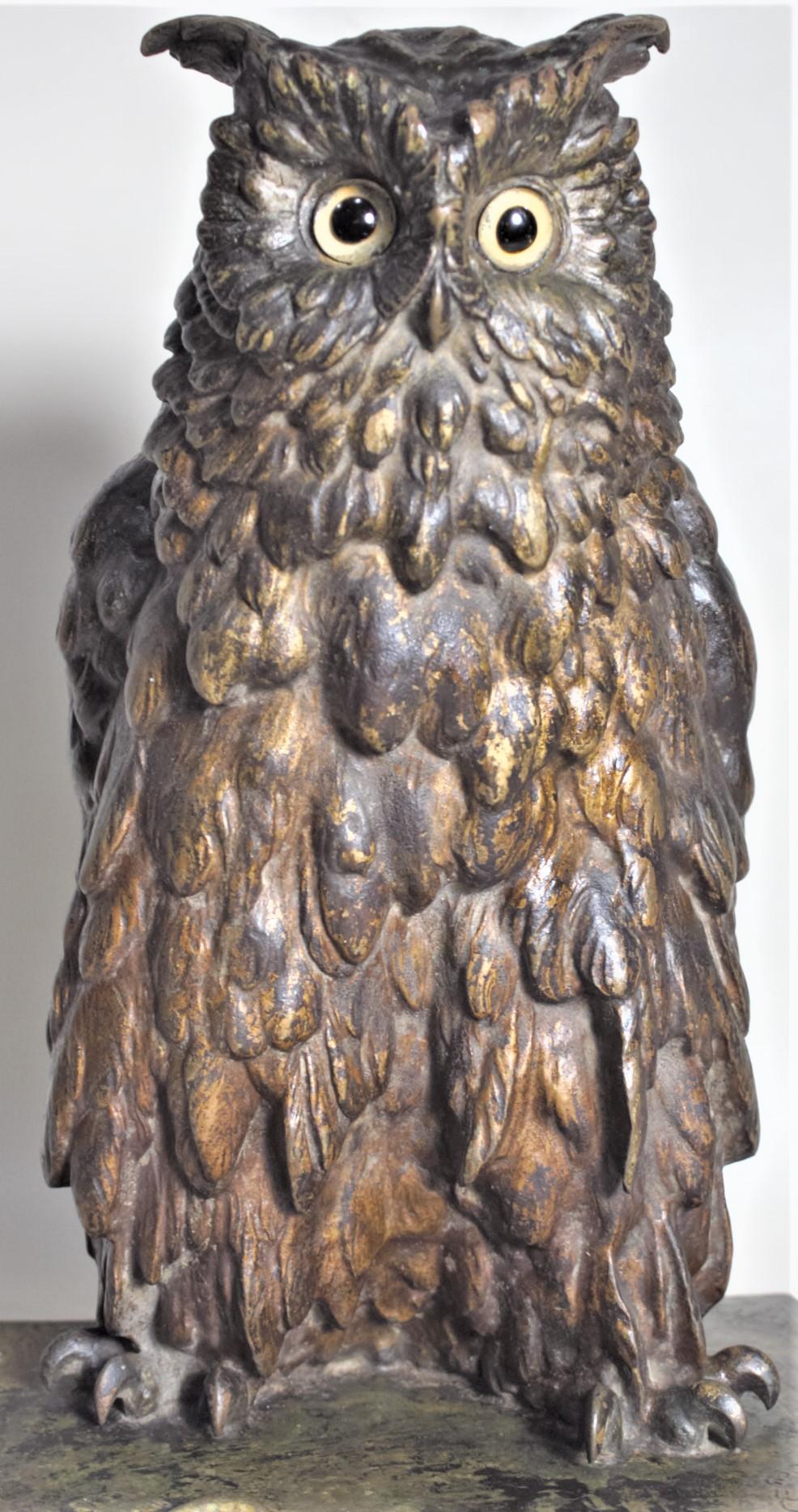 Large Antique F. Berman Austrian or Vienna Cold-Painted Bronze Owl Sculpture 3