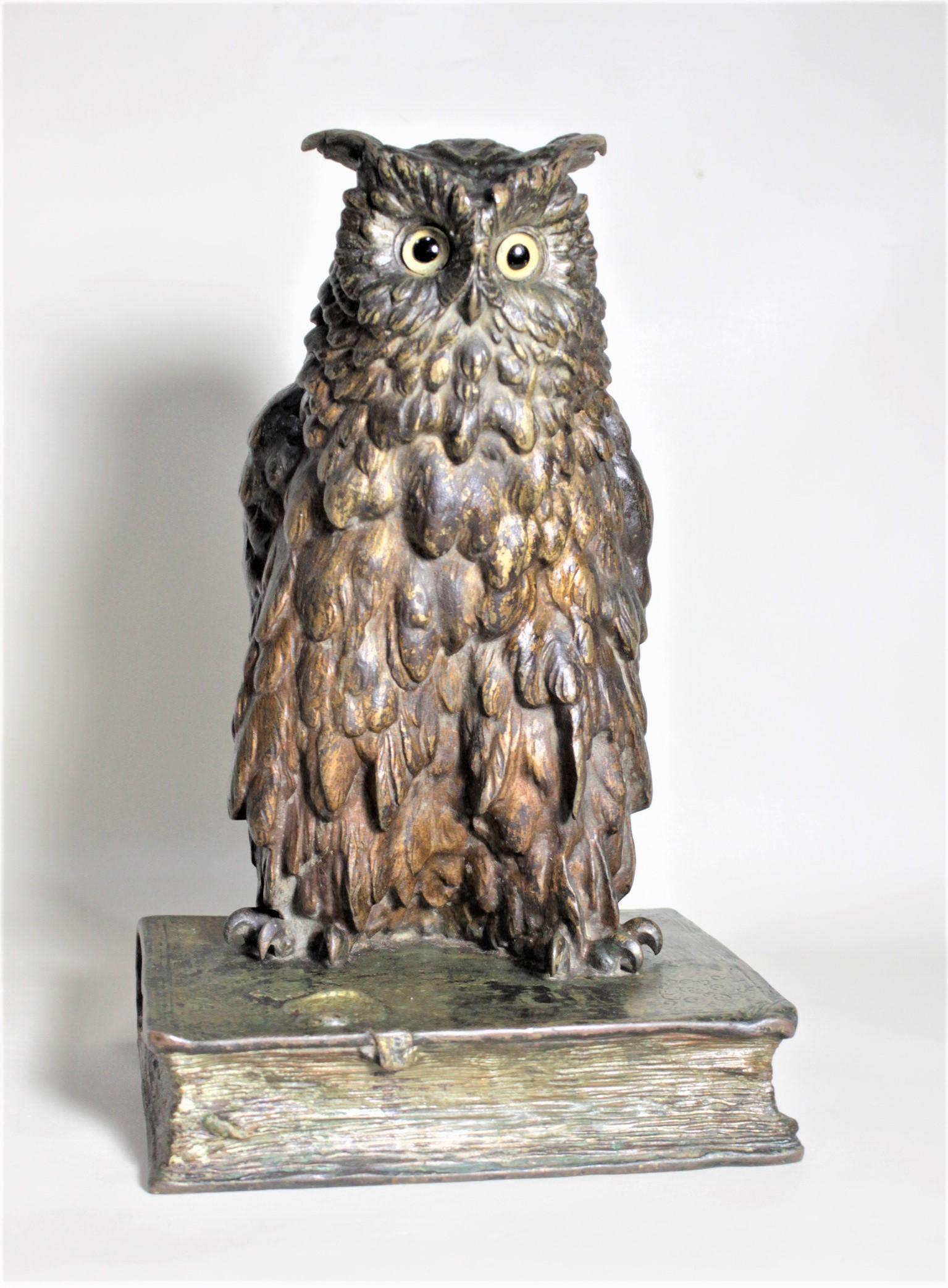 Large Antique F. Berman Austrian or Vienna Cold-Painted Bronze Owl Sculpture 7
