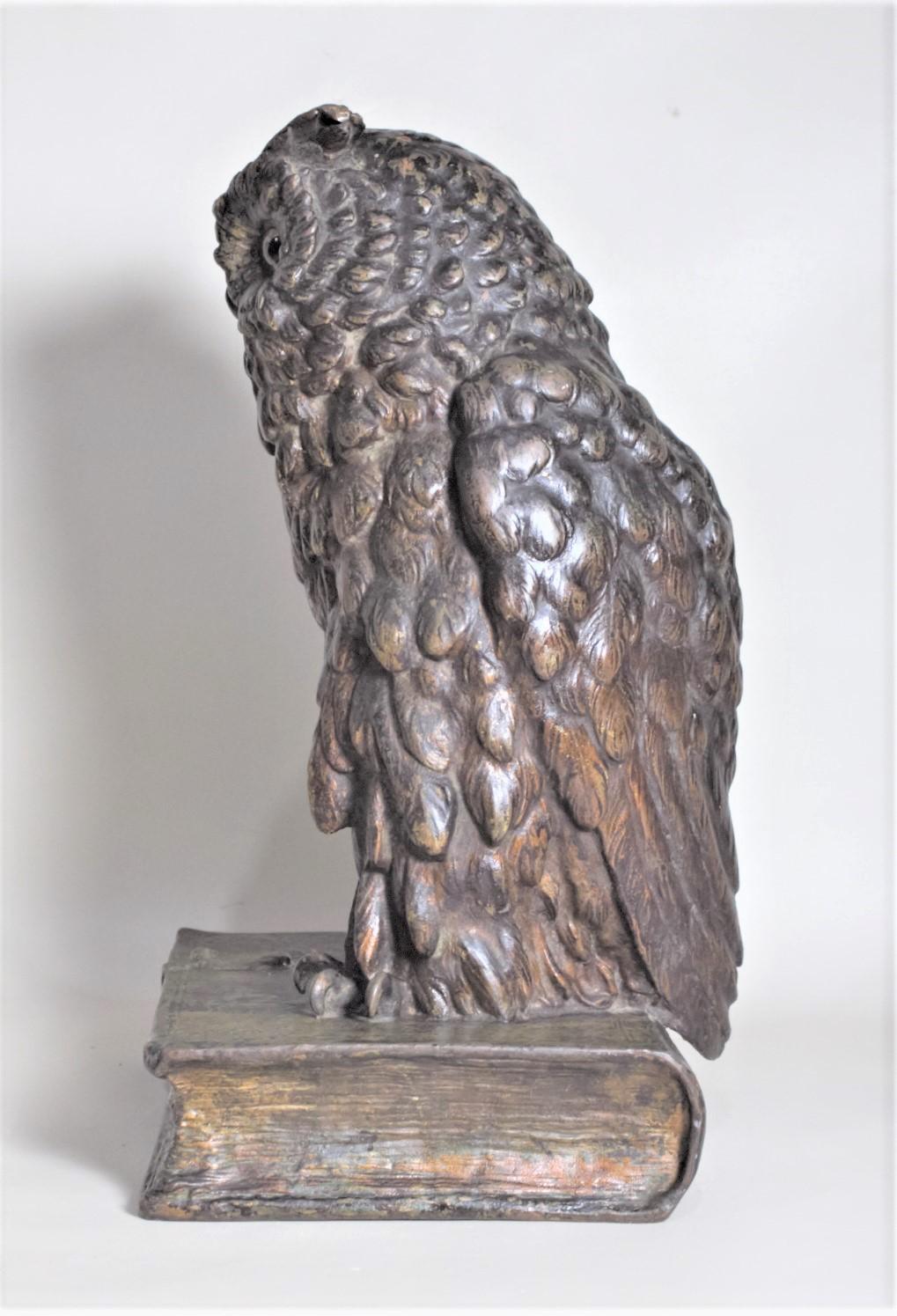 Cast Large Antique F. Berman Austrian or Vienna Cold-Painted Bronze Owl Sculpture