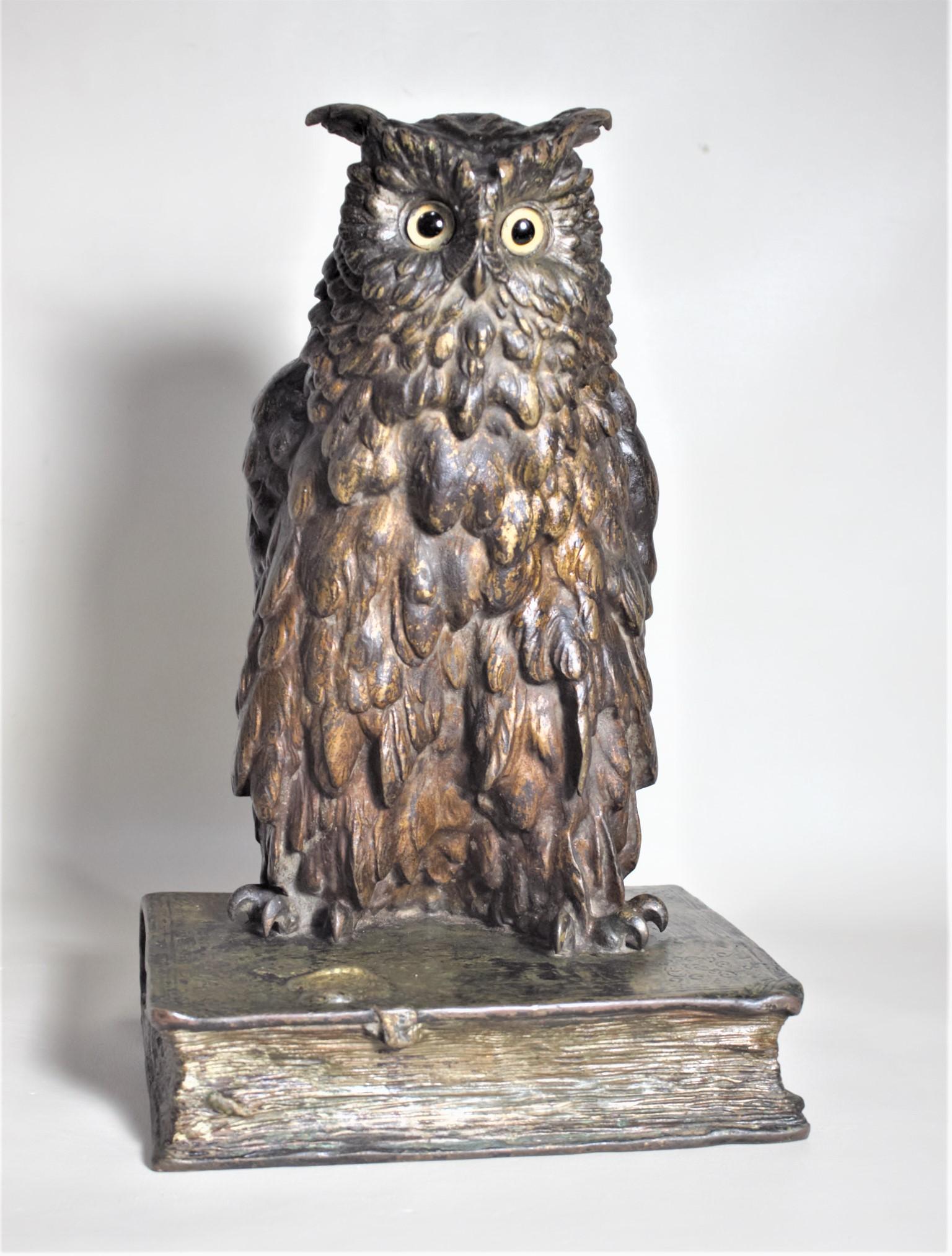 19th Century Large Antique F. Berman Austrian or Vienna Cold-Painted Bronze Owl Sculpture
