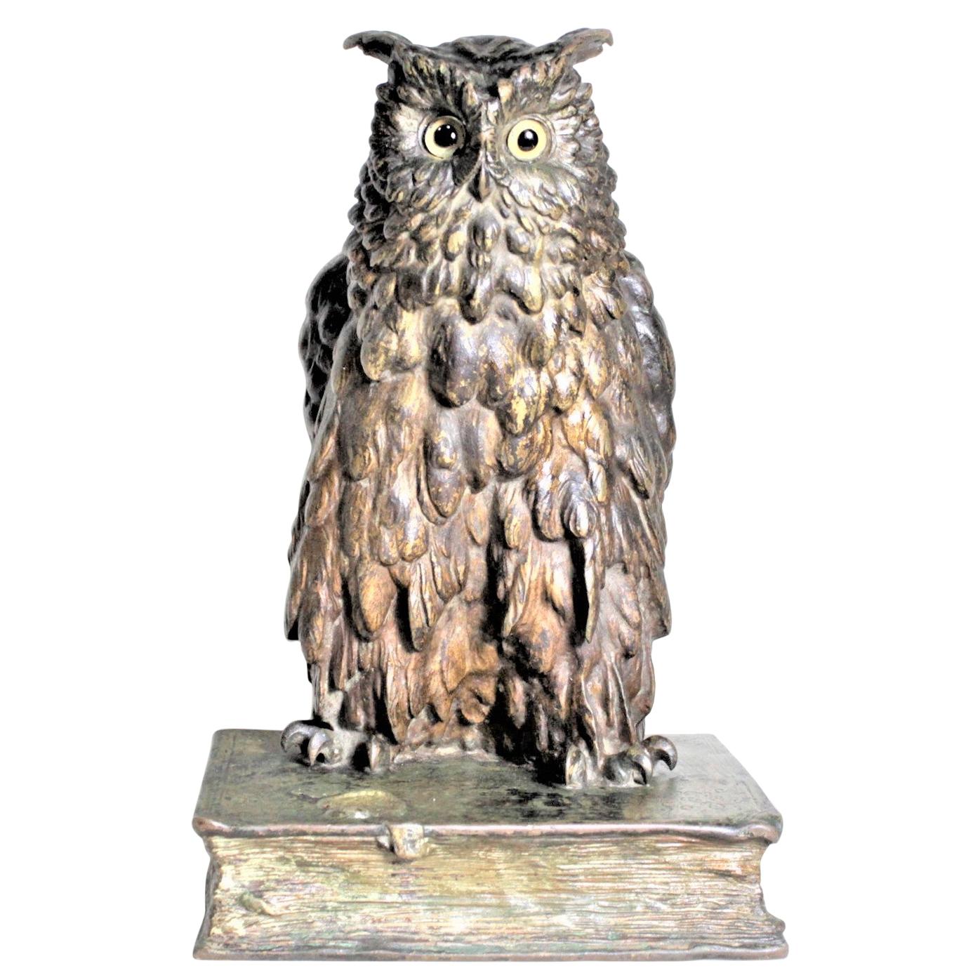 Large Antique F. Berman Austrian or Vienna Cold-Painted Bronze Owl Sculpture