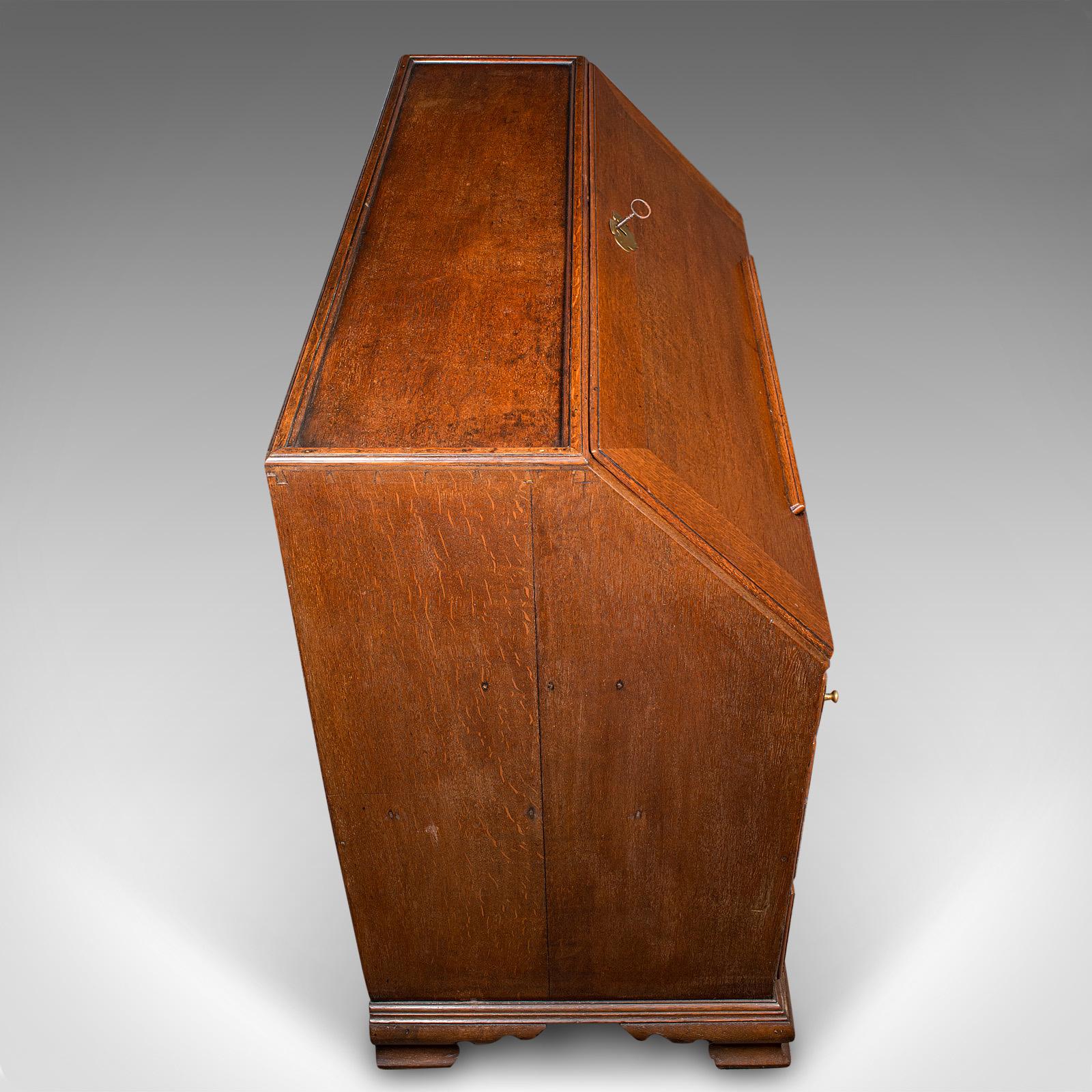 Large Antique Fall-Front Bureau, English, Oak, Writing Cabinet, Georgian, C.1780 For Sale 5