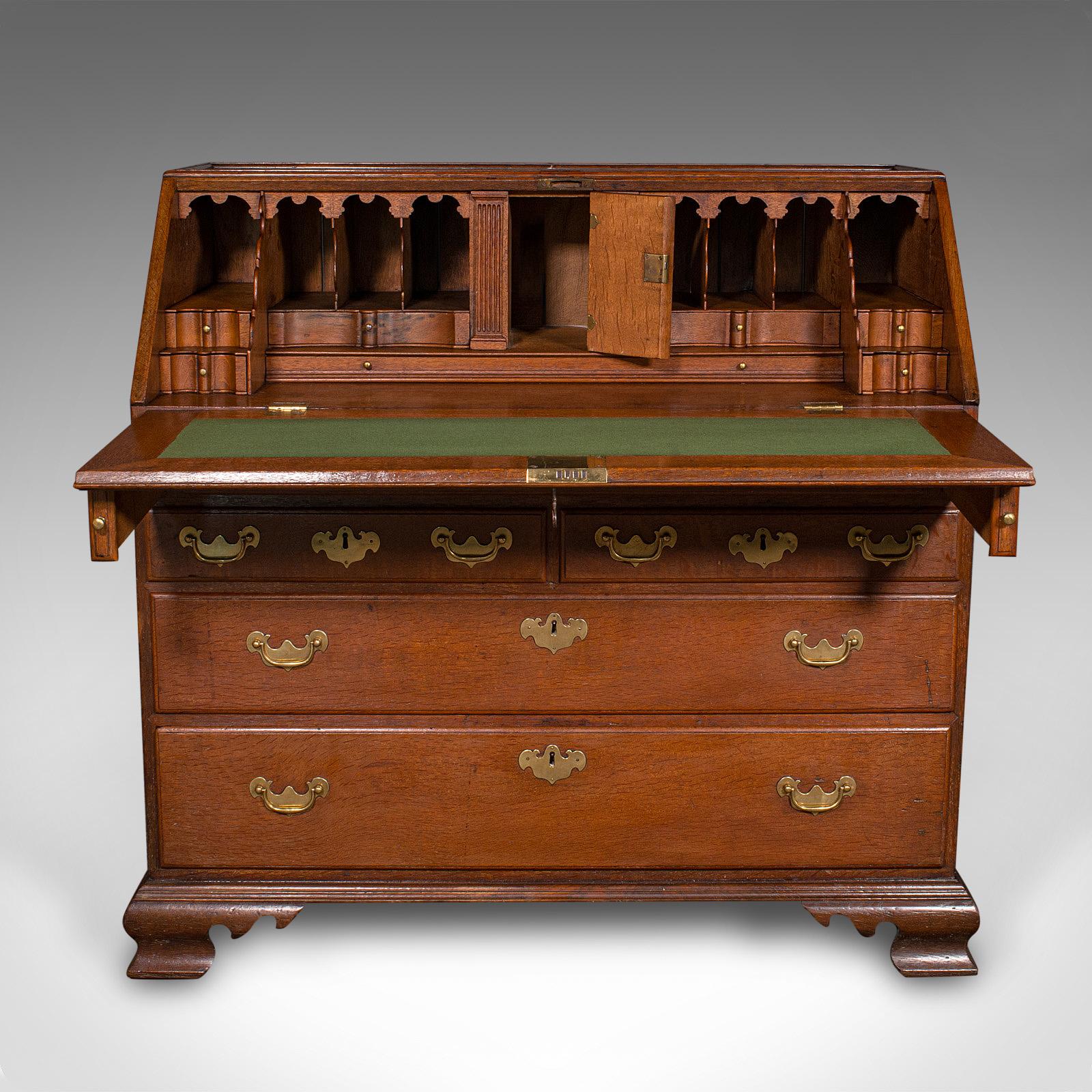 Mid-18th Century Large Antique Fall-Front Bureau, English, Oak, Writing Cabinet, Georgian, C.1780 For Sale