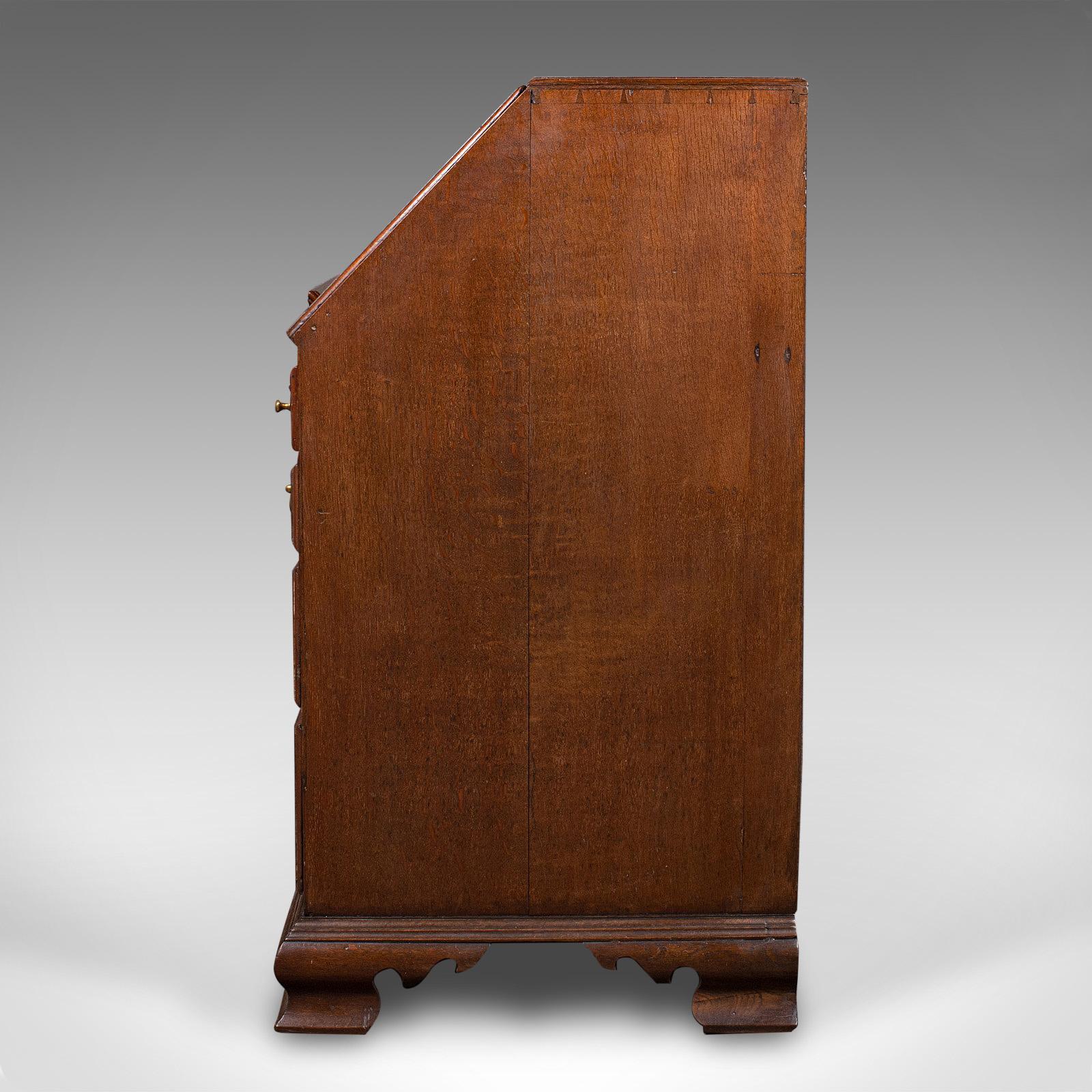 Large Antique Fall-Front Bureau, English, Oak, Writing Cabinet, Georgian, C.1780 For Sale 3