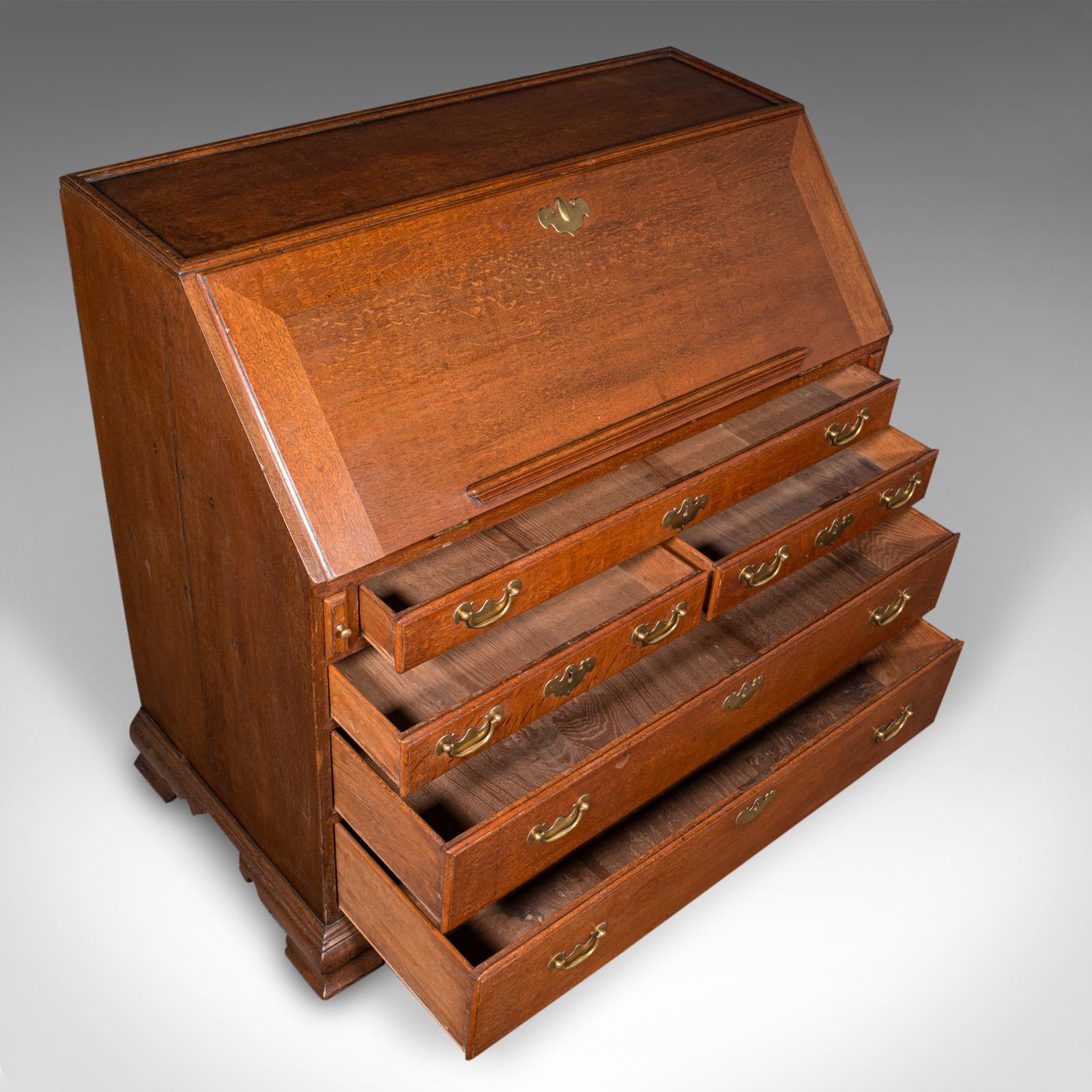 Large Antique Fall-Front Bureau, English, Oak, Writing Cabinet, Georgian, C.1780 For Sale 4