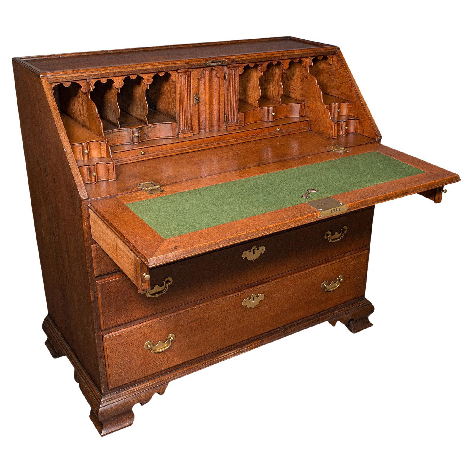Large Antique Fall-Front Bureau, English, Oak, Writing Cabinet, Georgian, C.1780