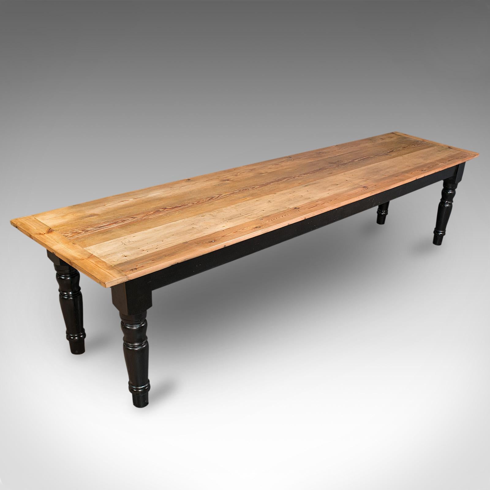 Large Antique Farmhouse Dining Table, English, Pine, Kitchen, Victorian, C.1900 1