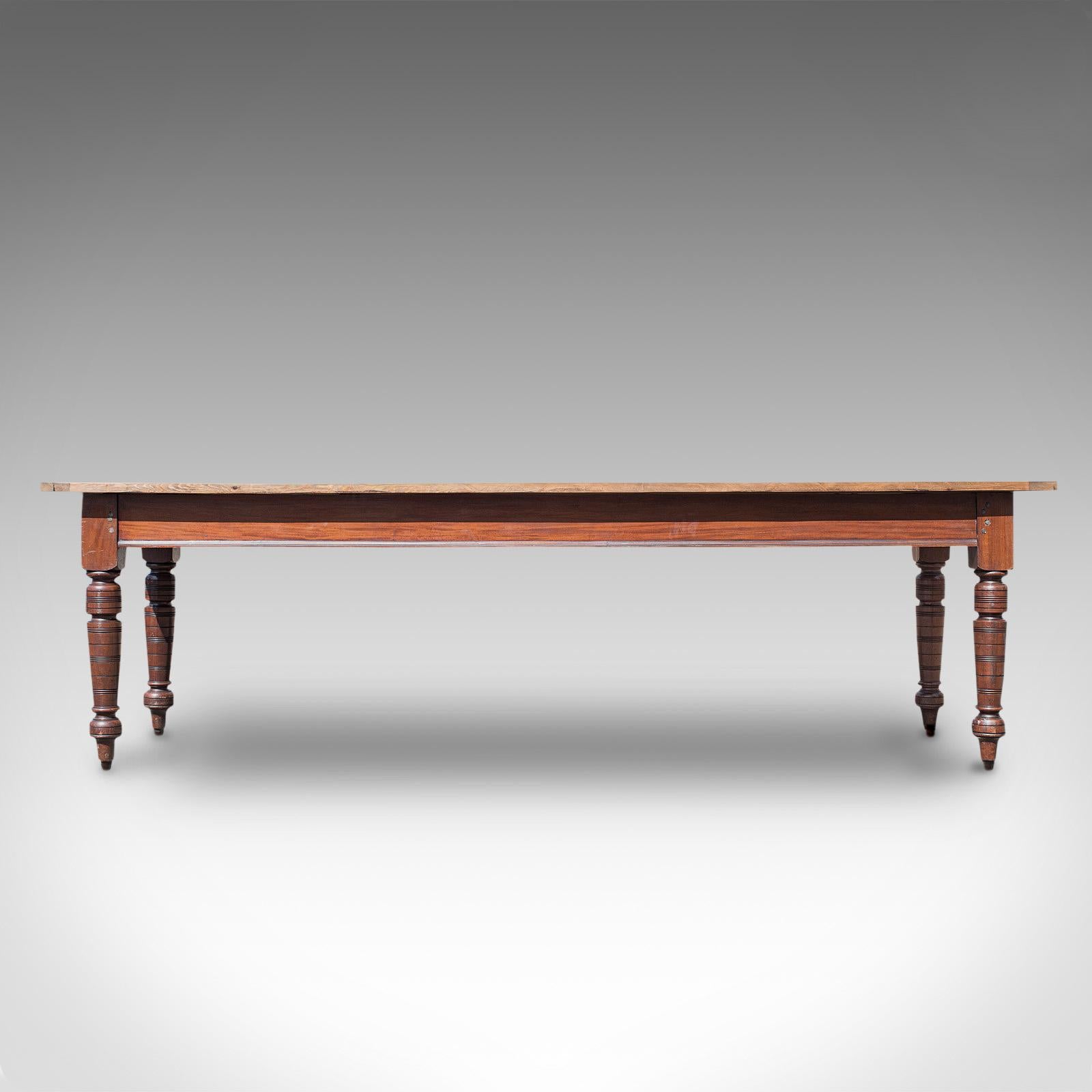 19th Century Large Antique Farmhouse Table, English, Mahogany, Pine, Dining, Kitchen, C.1900