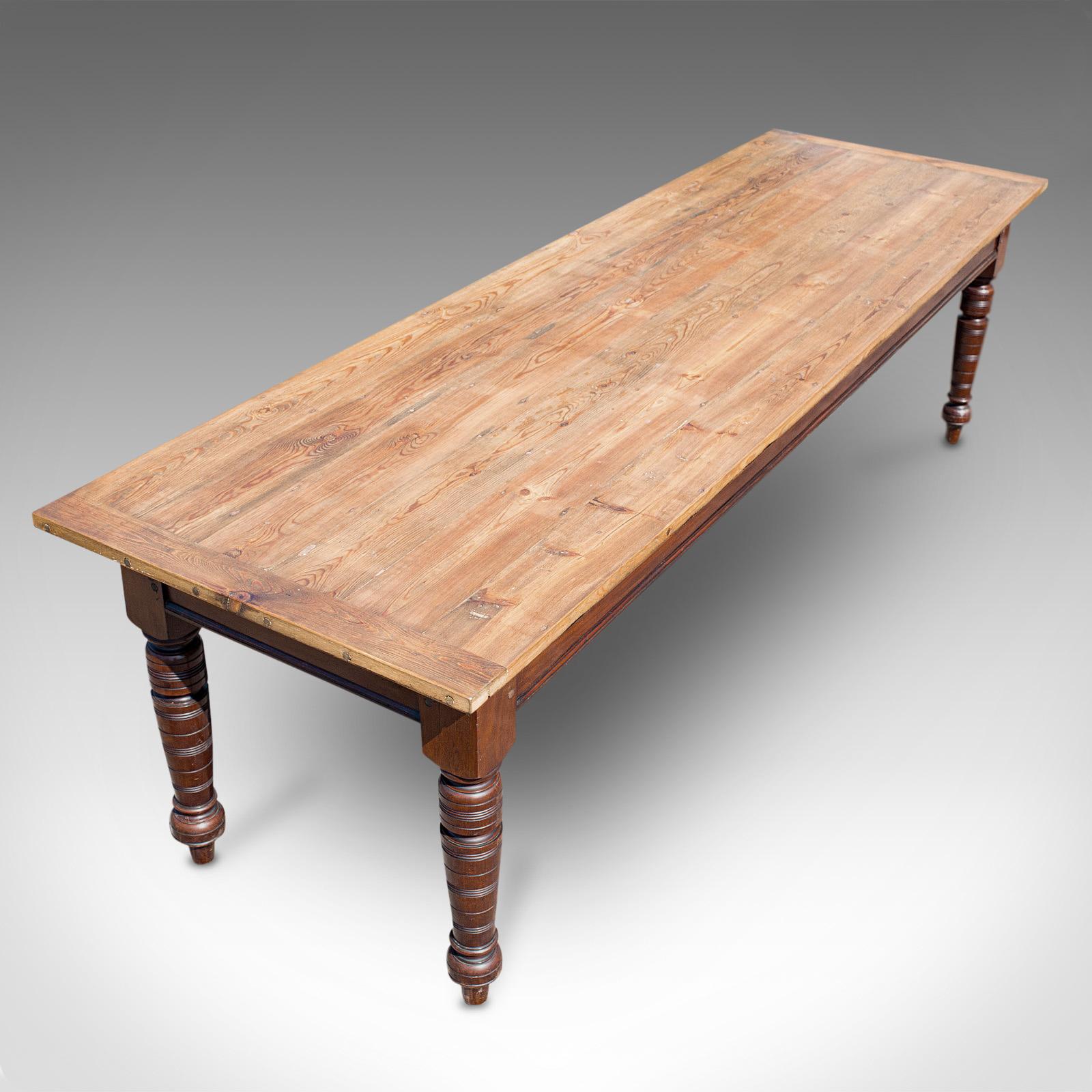 Large Antique Farmhouse Table, English, Mahogany, Pine, Dining, Kitchen, C.1900 1