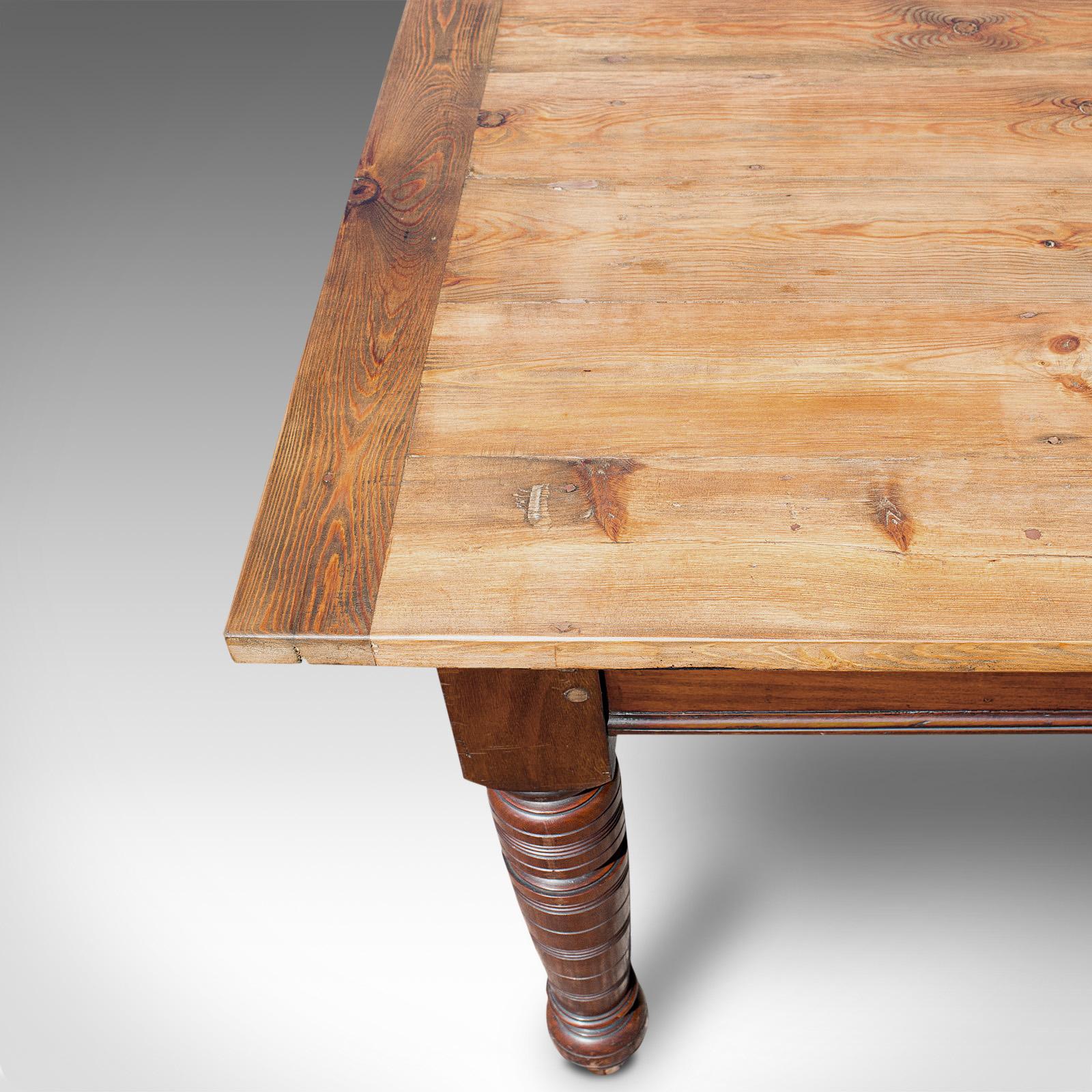 Large Antique Farmhouse Table, English, Mahogany, Pine, Dining, Kitchen, C.1900 3