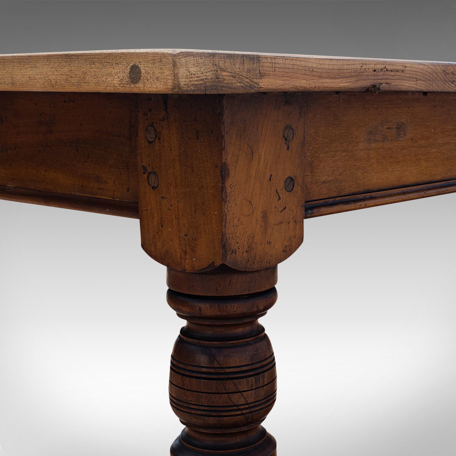 Large Antique Farmhouse Table, English, Pine, Mahogany, Kitchen, Dining, C.1900 4