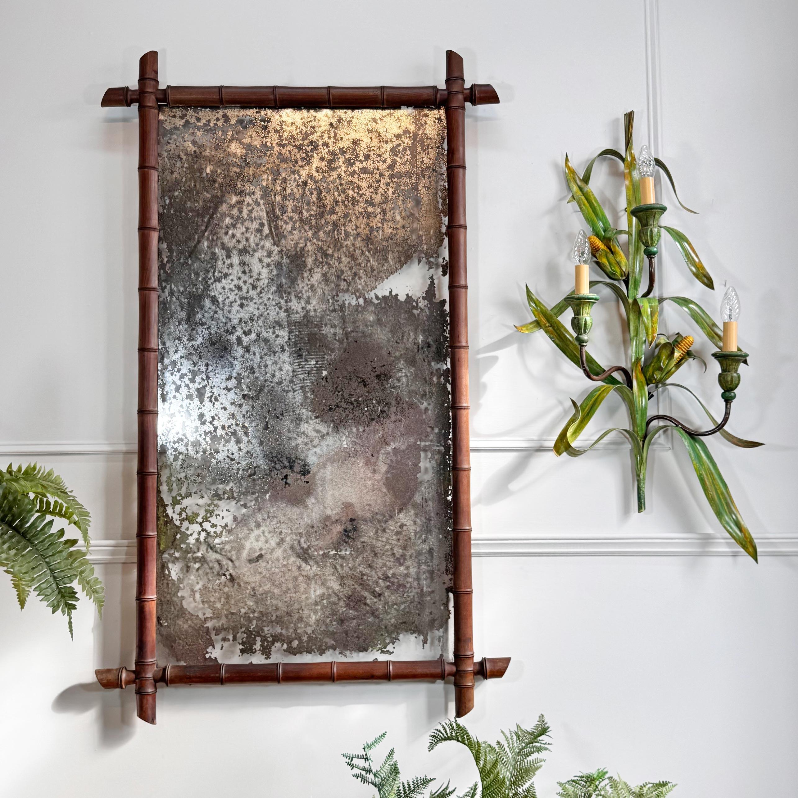 French Large Antique Faux Bamboo Mirror For Sale