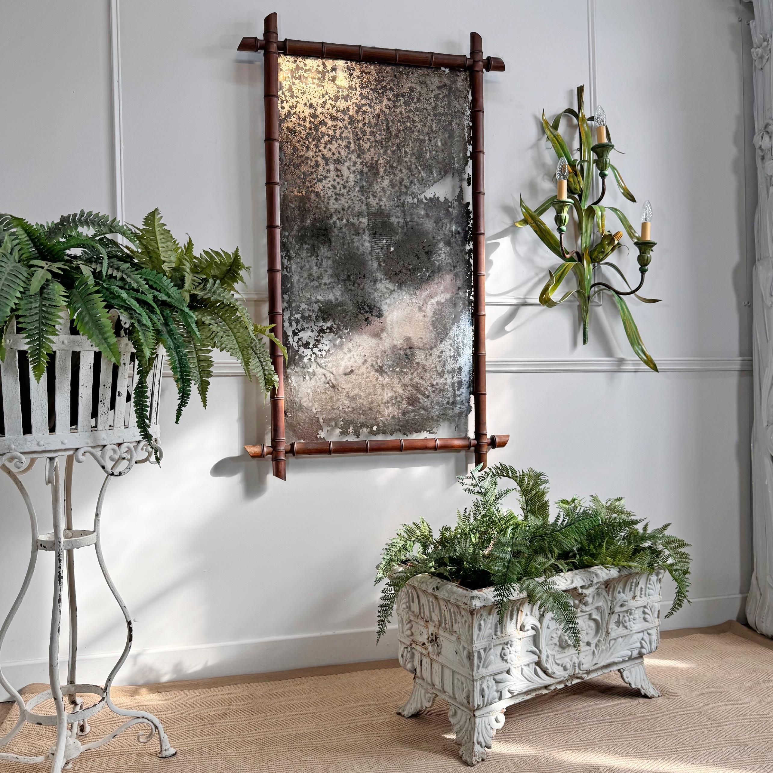 19th Century Large Antique Faux Bamboo Mirror For Sale