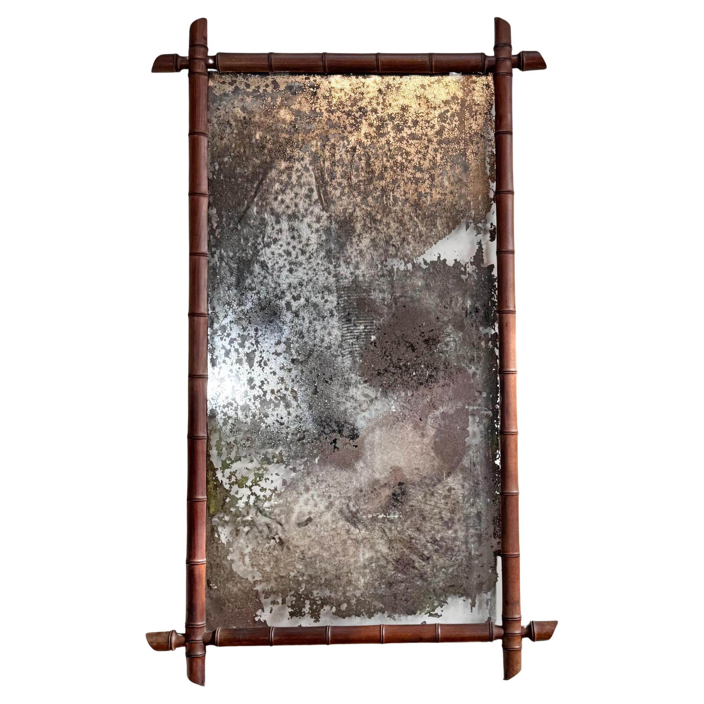 Large Antique Faux Bamboo Mirror For Sale