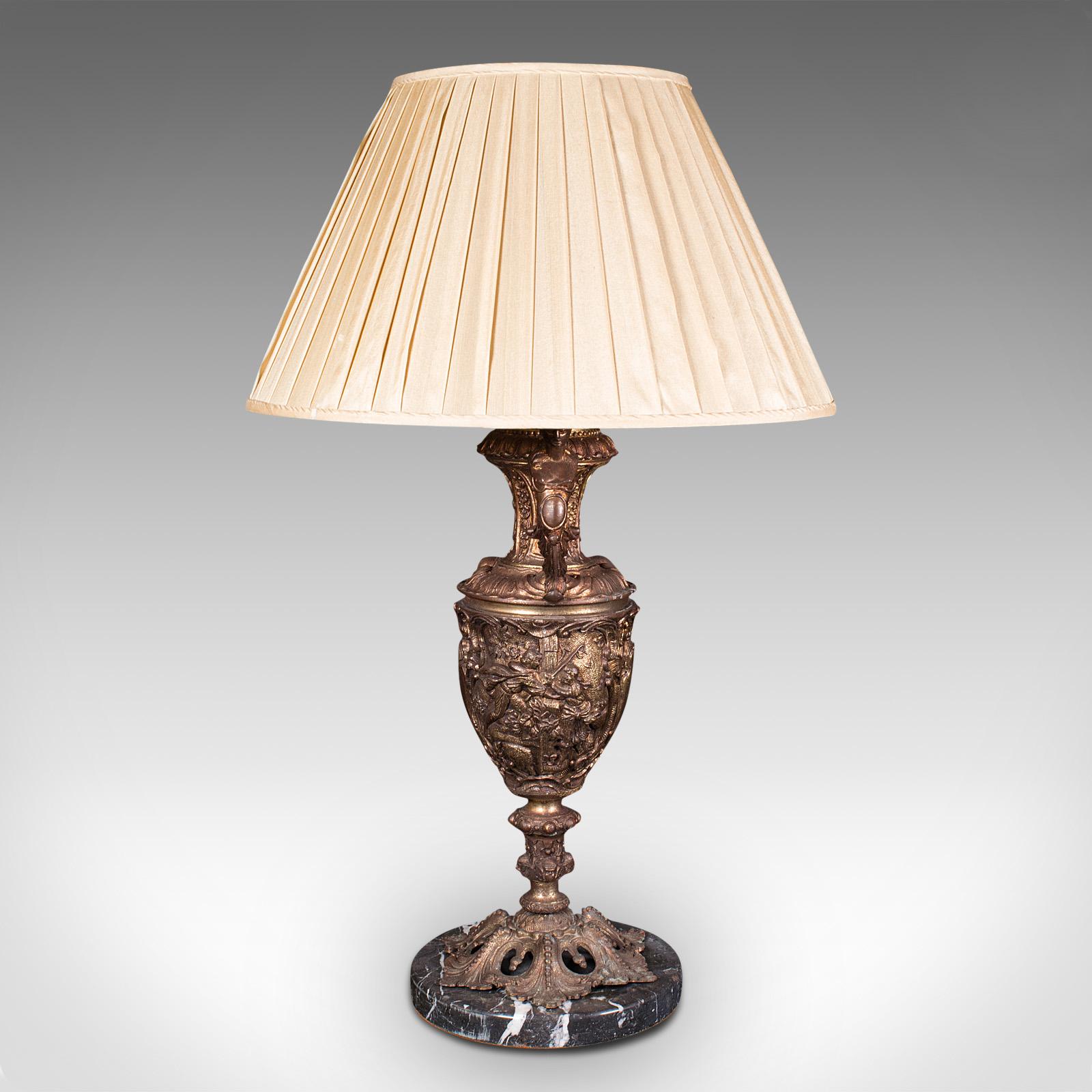Grande lampe d'exposition ancienne italienne, métal doré, marbre, lampe de bureau, victorienne en vente 1