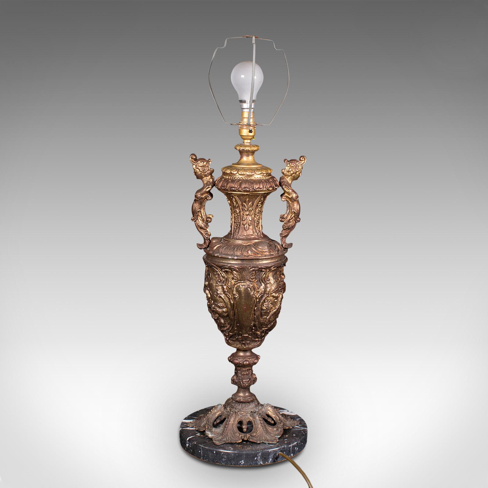 Grande lampe d'exposition ancienne italienne, métal doré, marbre, lampe de bureau, victorienne en vente 2