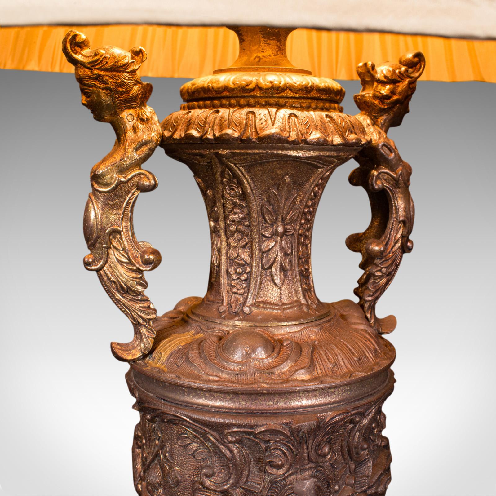 Grande lampe d'exposition ancienne italienne, métal doré, marbre, lampe de bureau, victorienne en vente 3