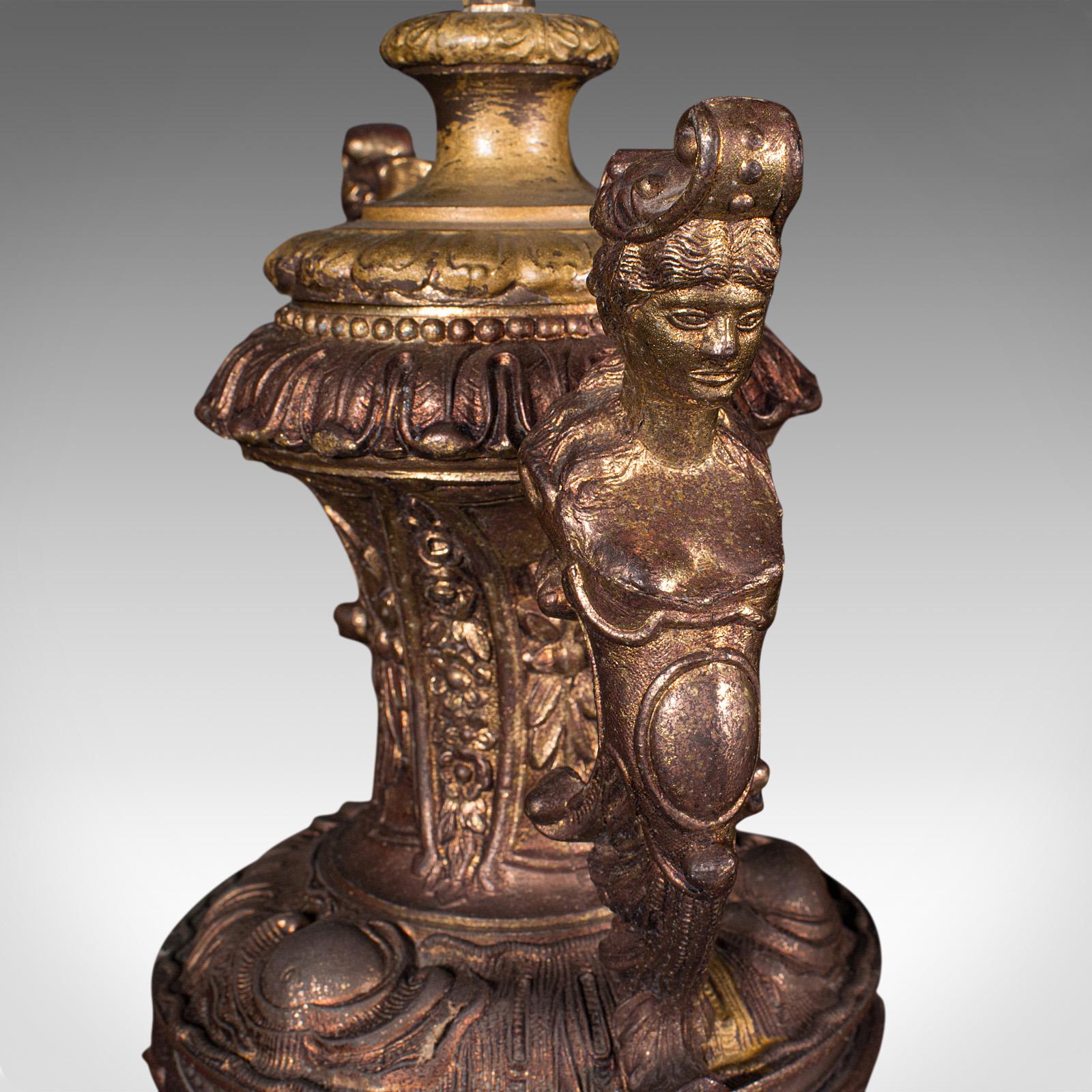 Grande lampe d'exposition ancienne italienne, métal doré, marbre, lampe de bureau, victorienne en vente 4