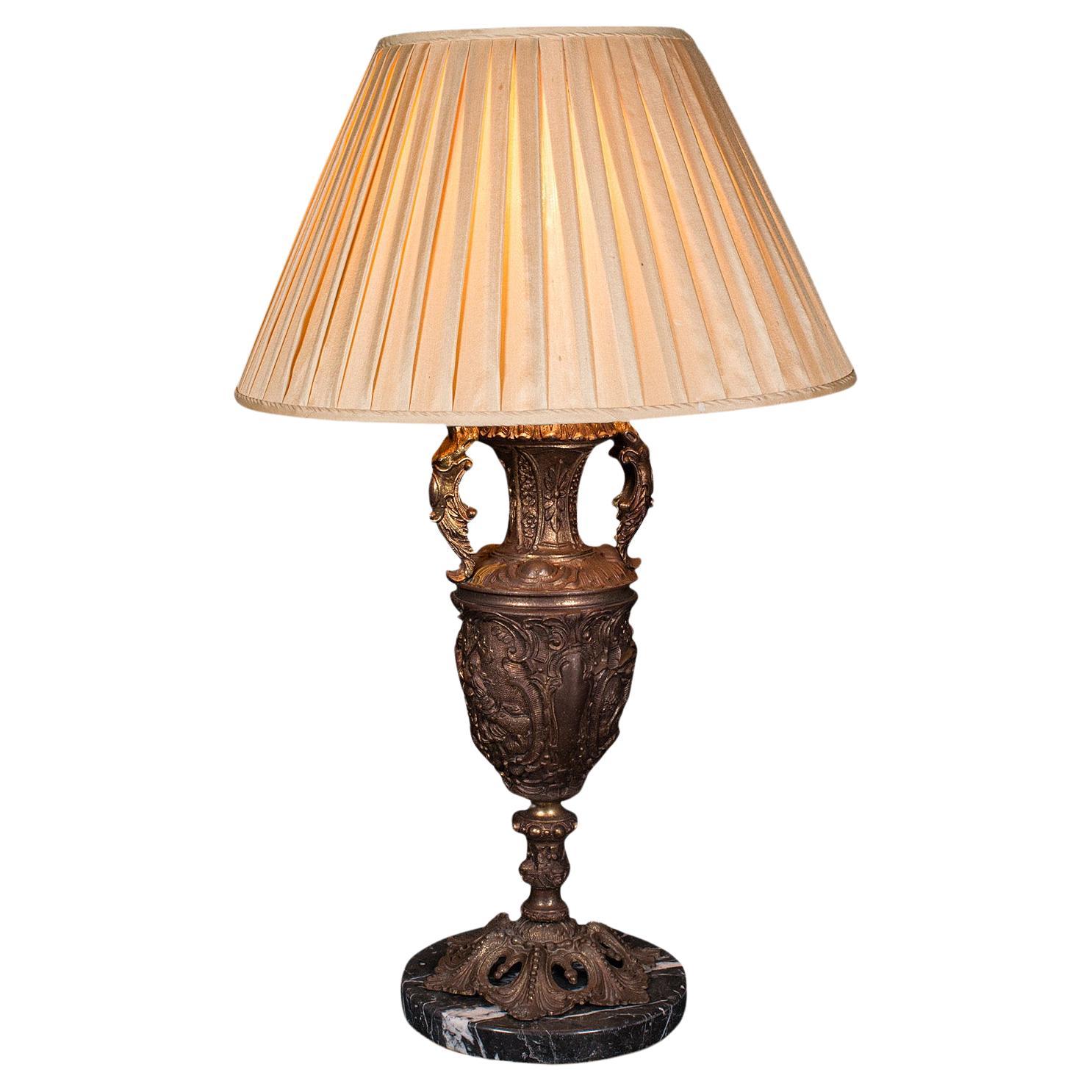 Grande lampada antica, italiana, metallo dorato, marmo, lampada da tavolo, vittoriana