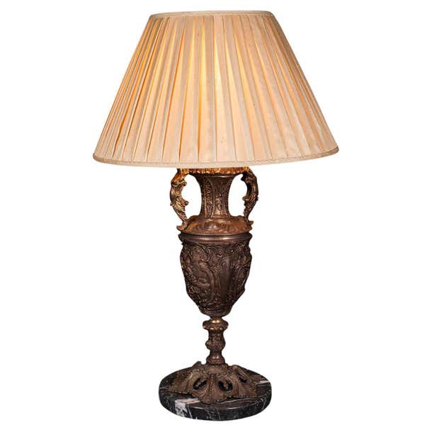 Feature Lamp Large Antique Feature Lamp, Italian, Gilt Metal, Marble, Table Light ...