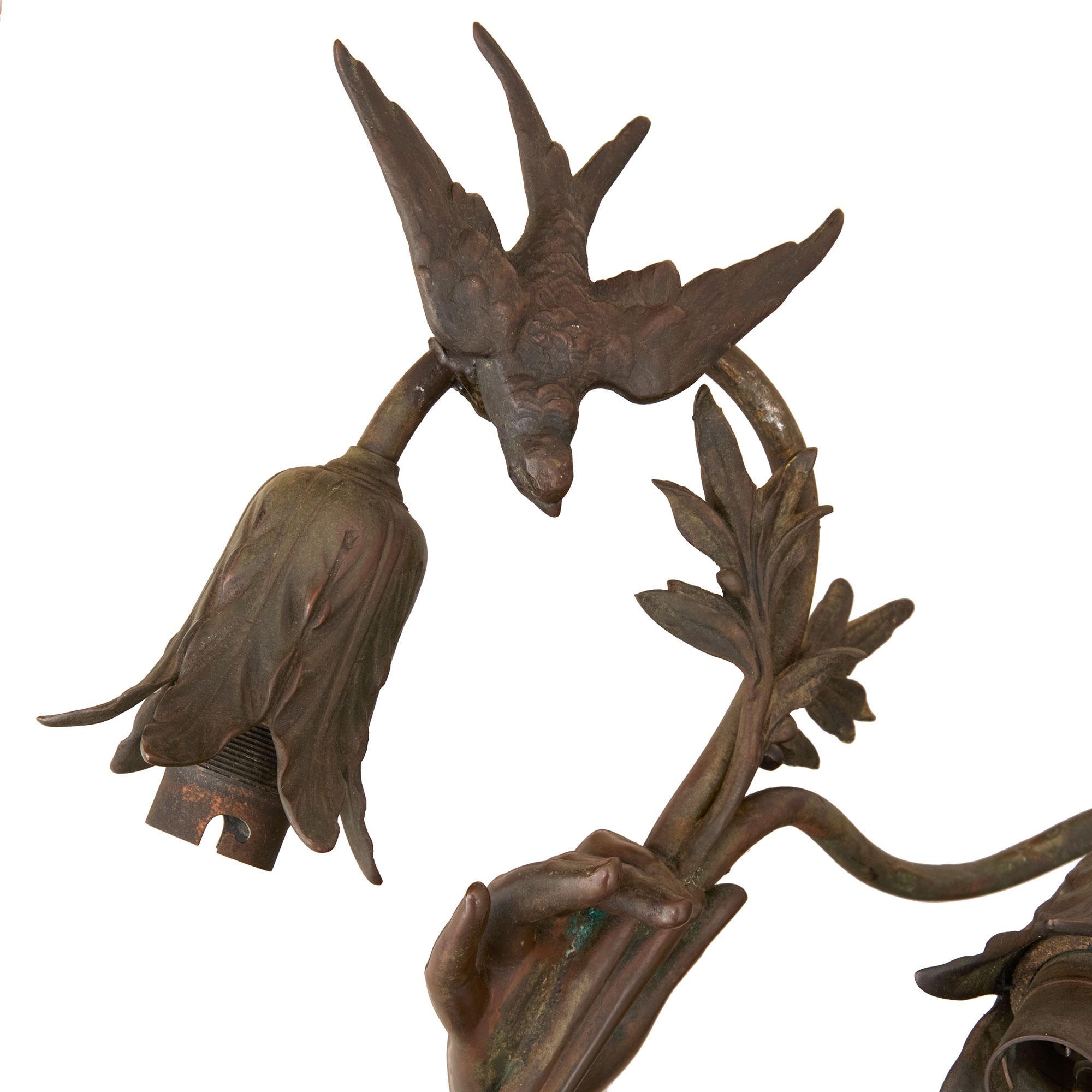 Bronze Large Antique Figurative Sculptural Lamp by Grégoire For Sale