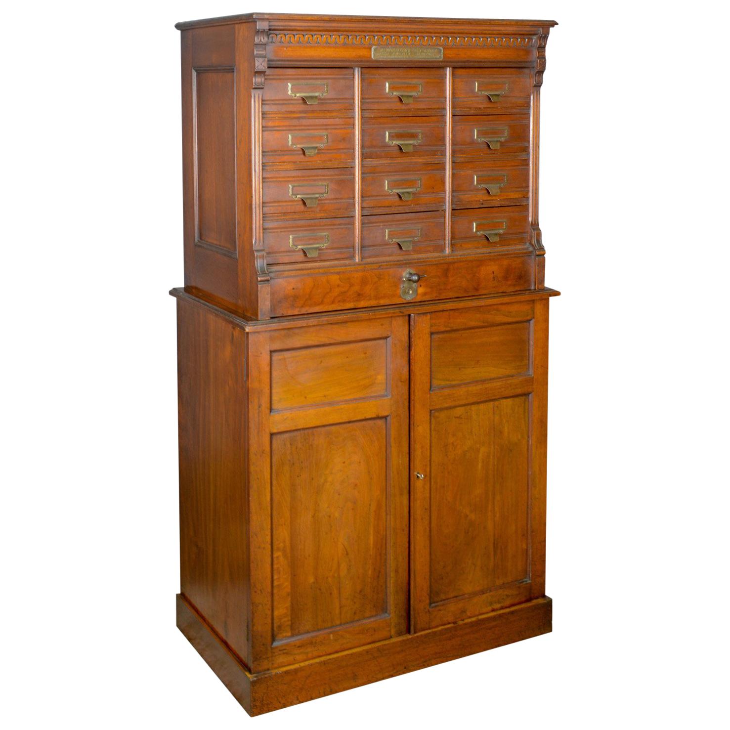 Large Antique Filing Cabinet, English, Edwardian, Walnut, Shannon File Co.