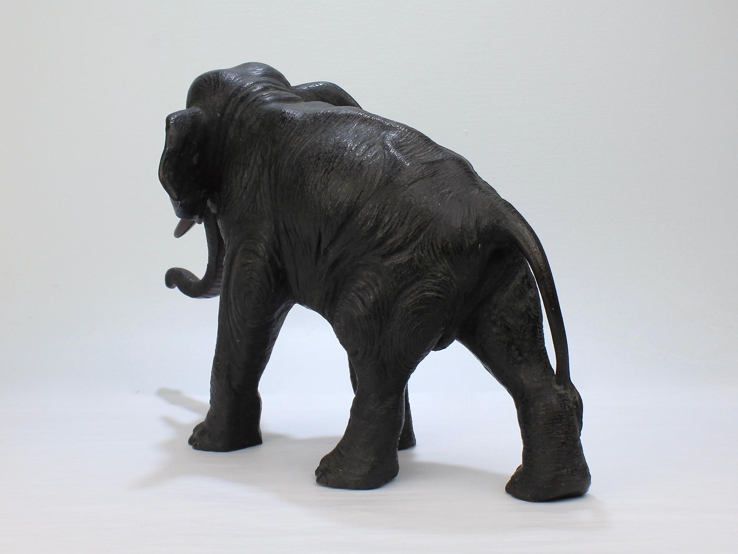 Large Antique Finely Cast Japanese Meiji Period Bronze Elephant Sculpture 1
