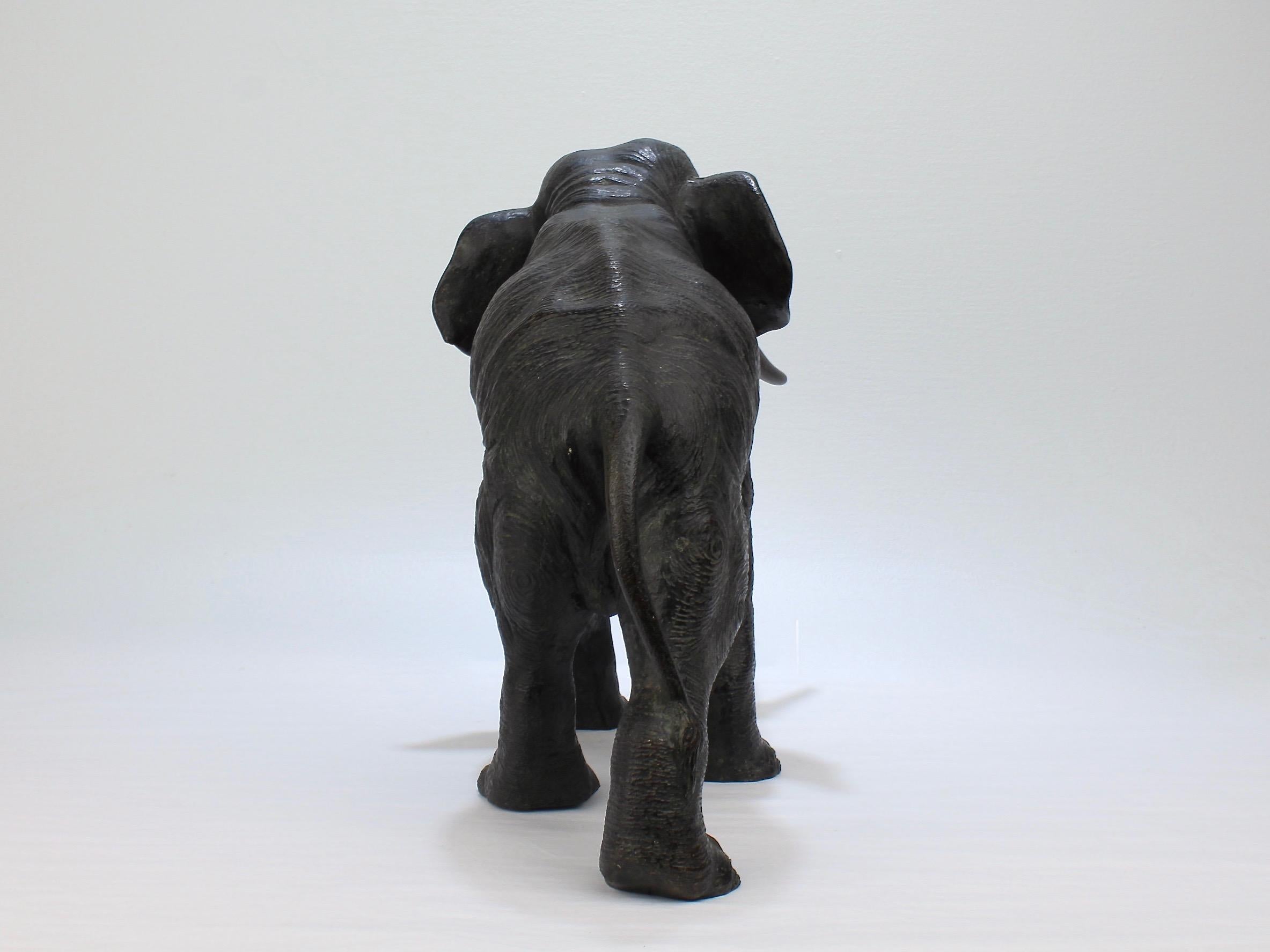 Large Antique Finely Cast Japanese Meiji Period Bronze Elephant Sculpture 2
