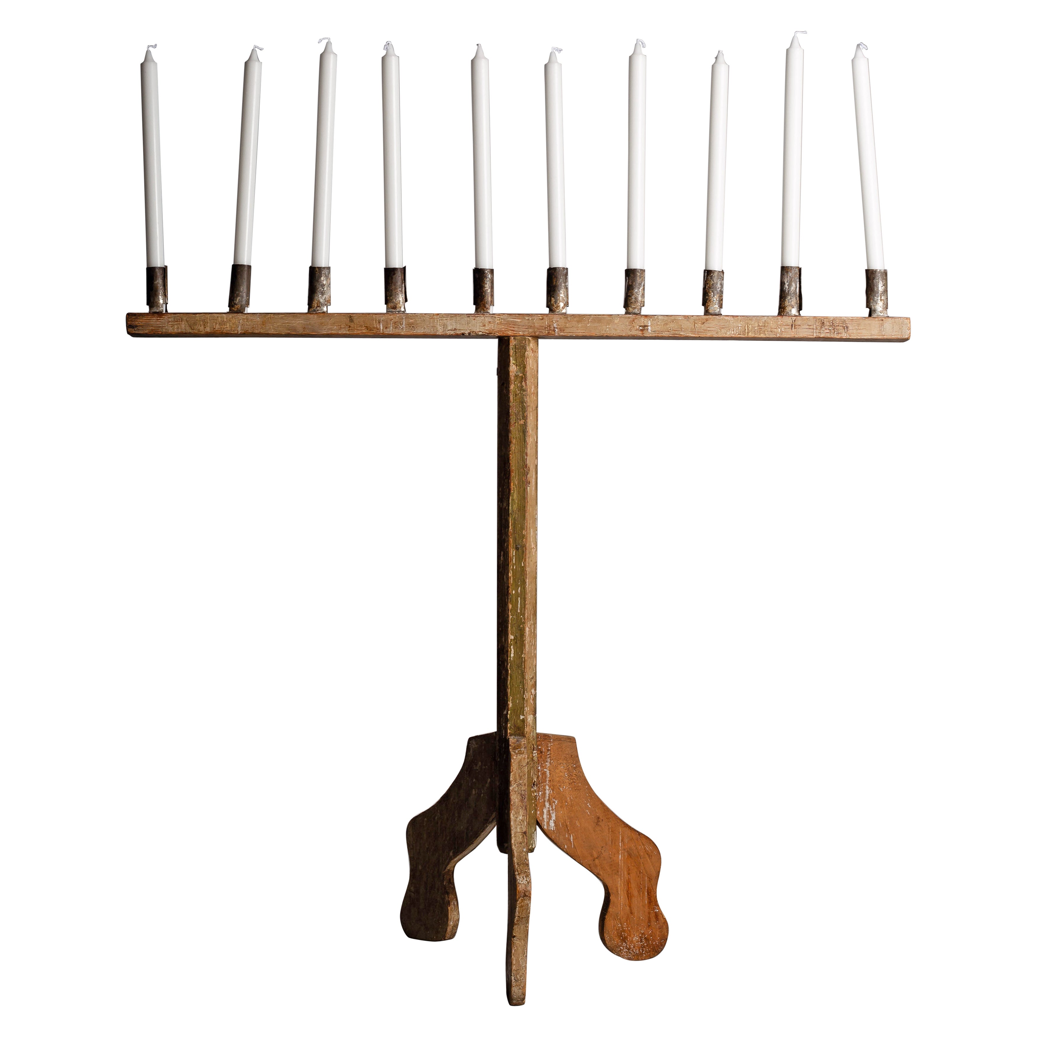 Large antique Finnish 19th century wooden candelabra