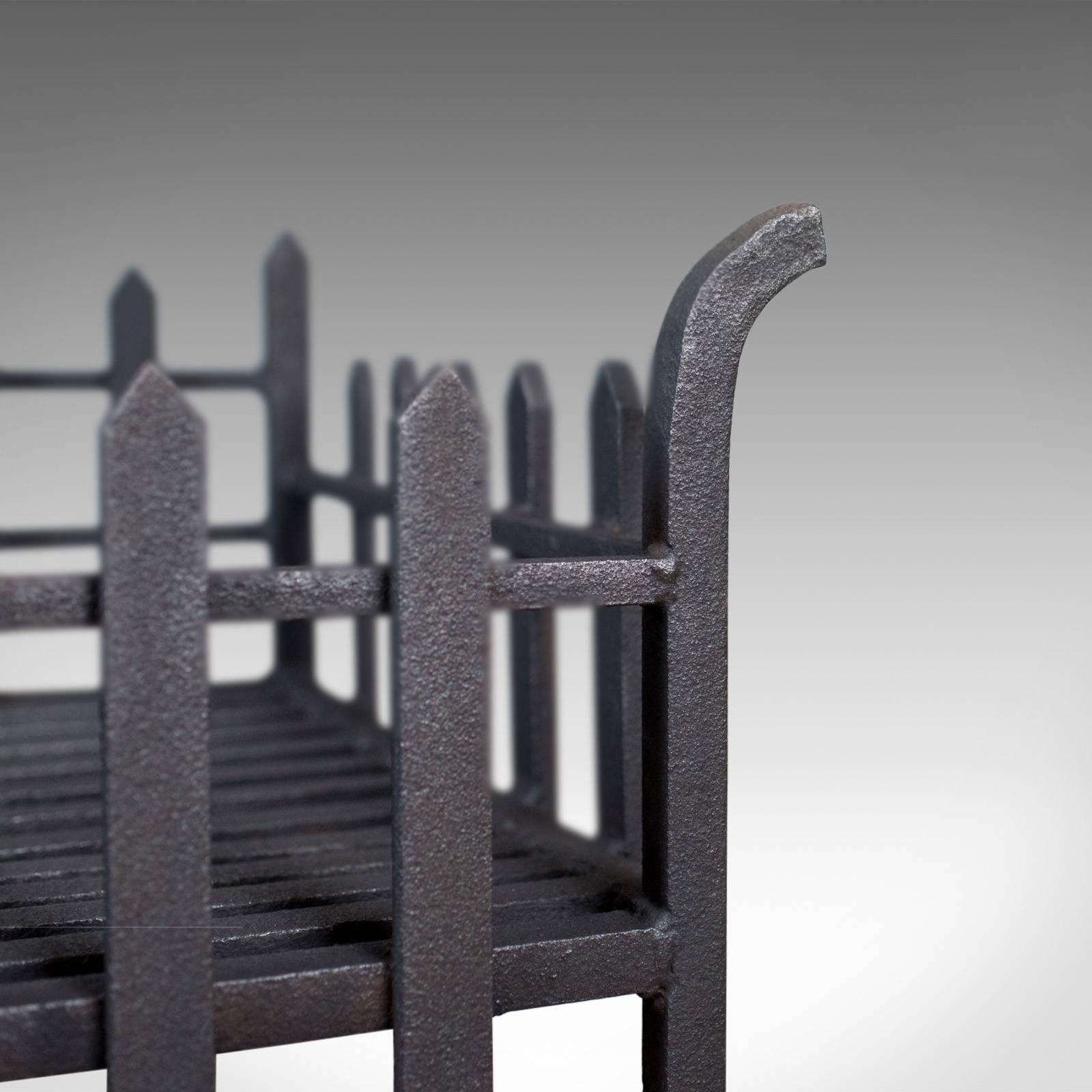20th Century Large Antique Fire Basket, English, Victorian Fireplace Iron Grate, circa 1900