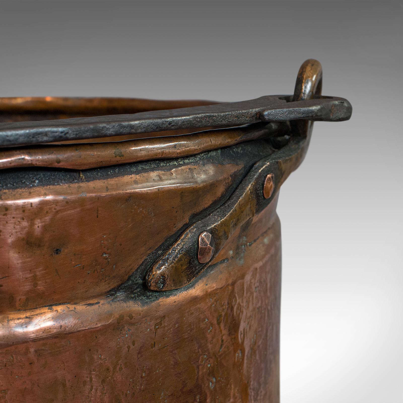 Large, Antique Fire Bucket, English, Copper, Fireside, Log, Cauldron, Georgian 3