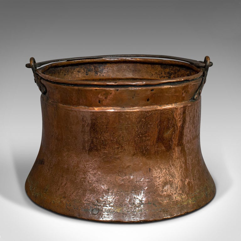 Large, Antique Fire Bucket, English, Copper, Fireside, Log, Cauldron