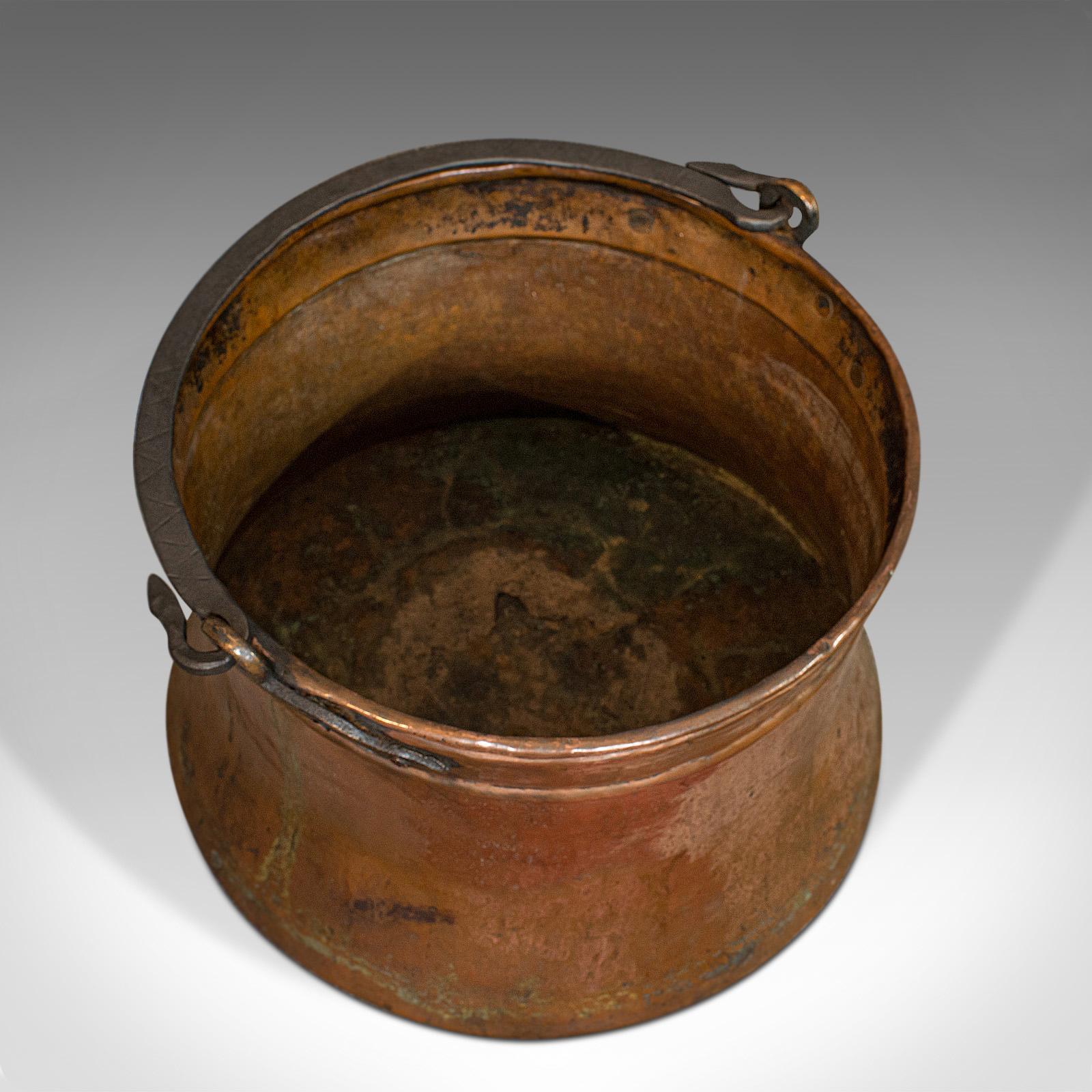 Large, Antique Fire Bucket, English, Copper, Fireside, Log, Cauldron, Georgian In Good Condition In Hele, Devon, GB