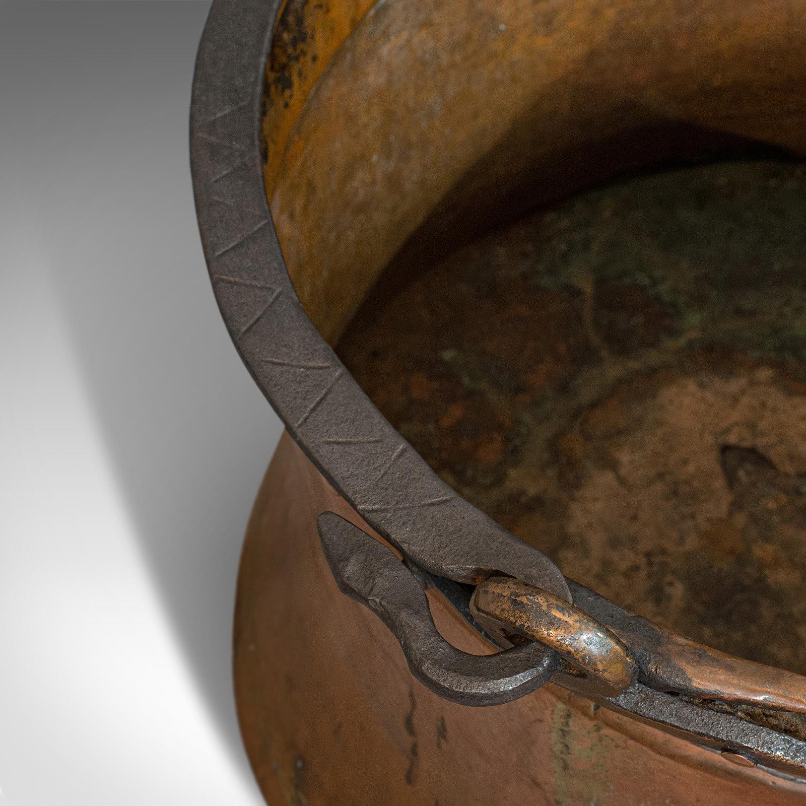 18th Century Large, Antique Fire Bucket, English, Copper, Fireside, Log, Cauldron, Georgian