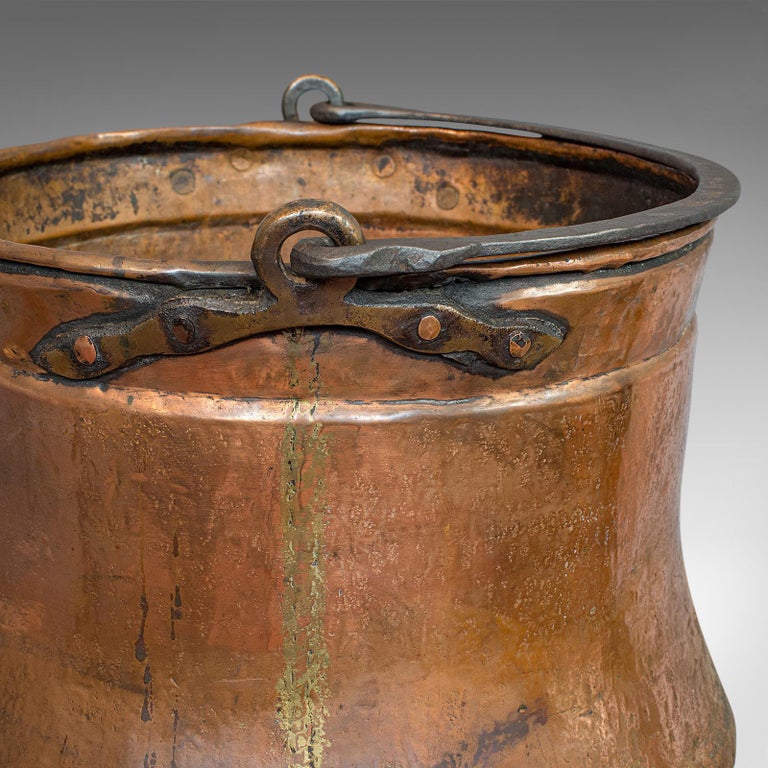 Large, Antique Fire Bucket, English, Copper, Fireside, Log, Cauldron